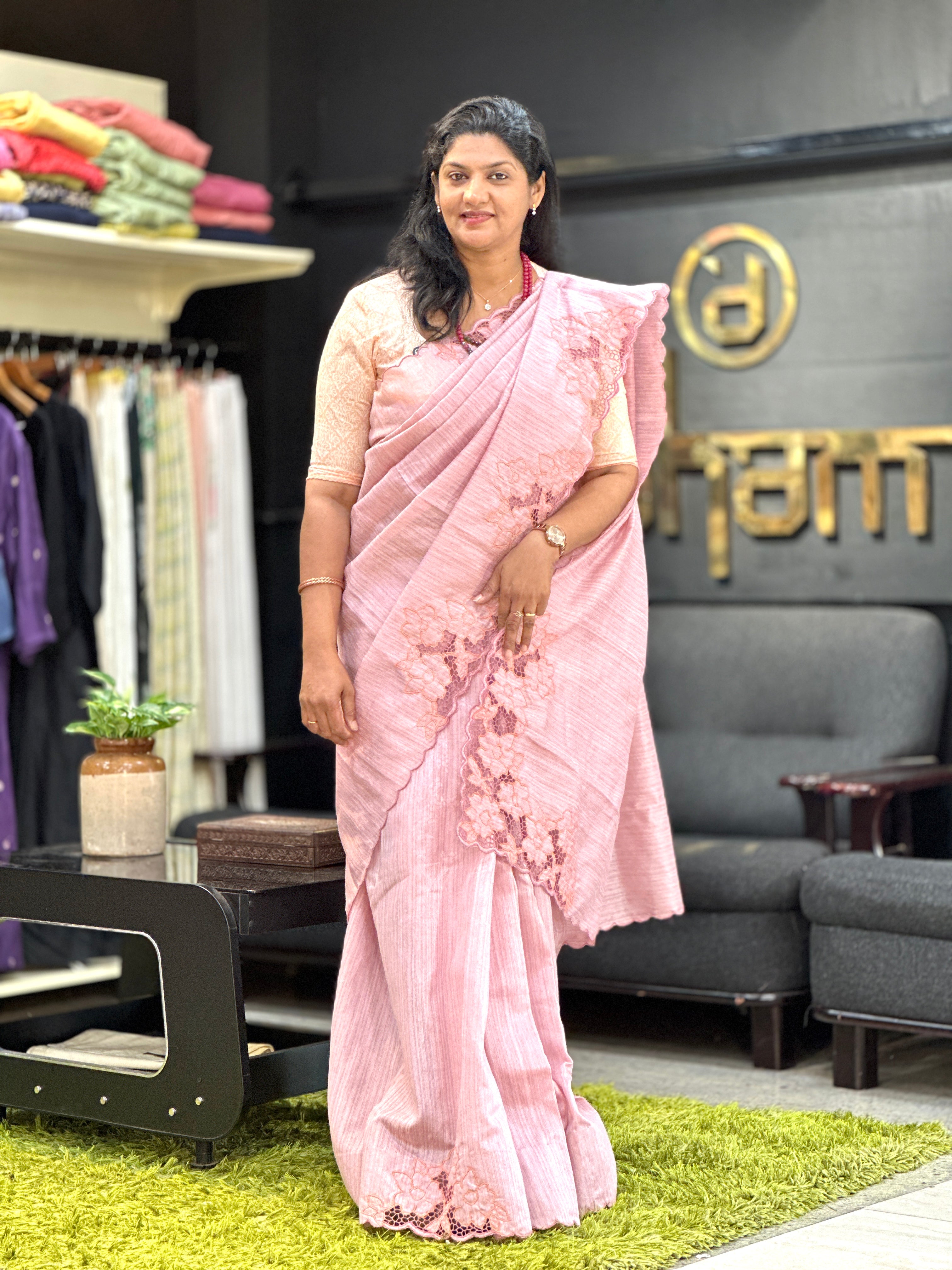 Twine Cut Work With Floral Embroidered Green Silk Saree |TC486