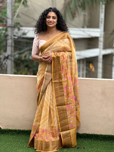 Floral Printed Chanderi Silk Saree | RGD185