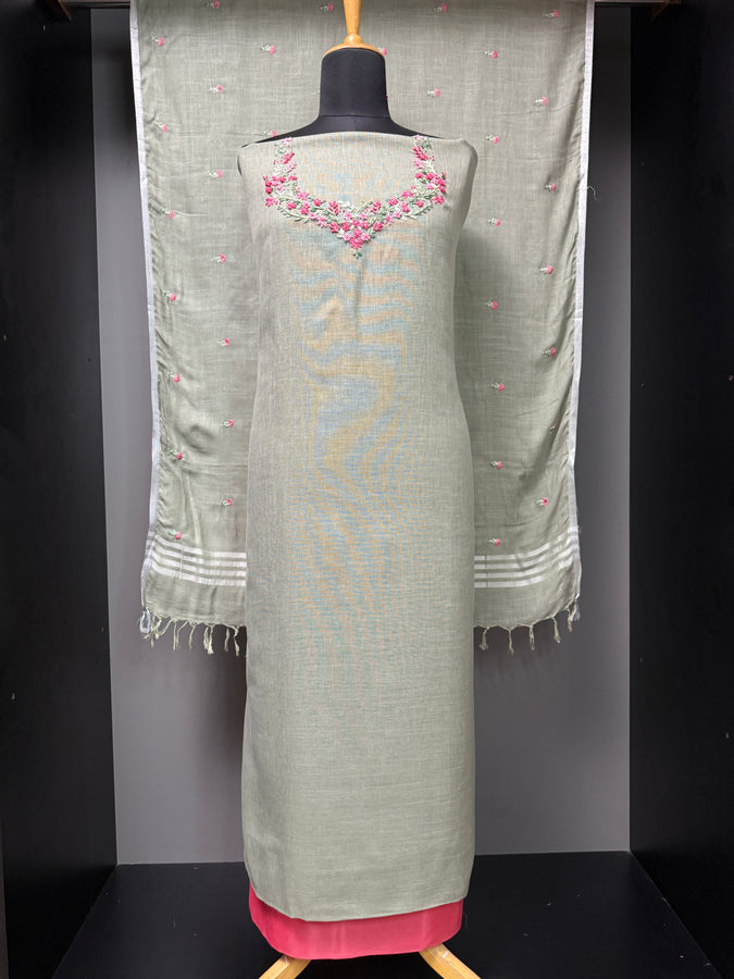 Hand Embroidery Detailed Linen Salwar Set | SW2067