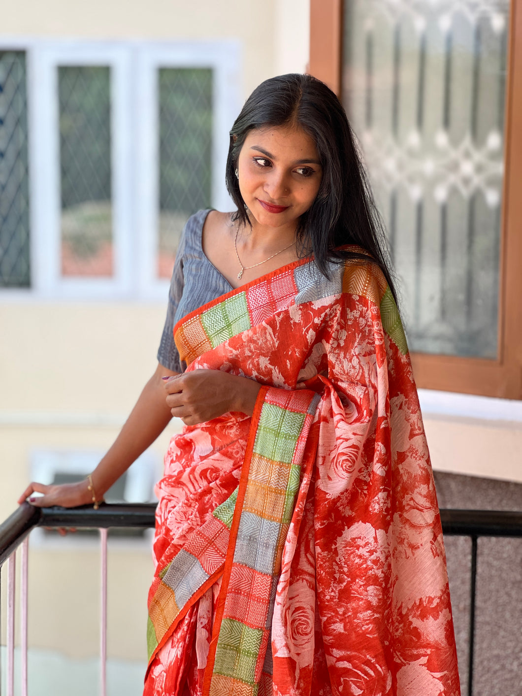 Floral Digital Printed Semi Silk Saree | SK242