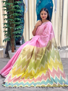 Ikat Inspired Linen Saree  | DLS325