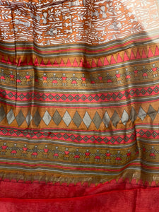 Chanderi Saree With Warli Inspired Screen Print Detailing | LP154