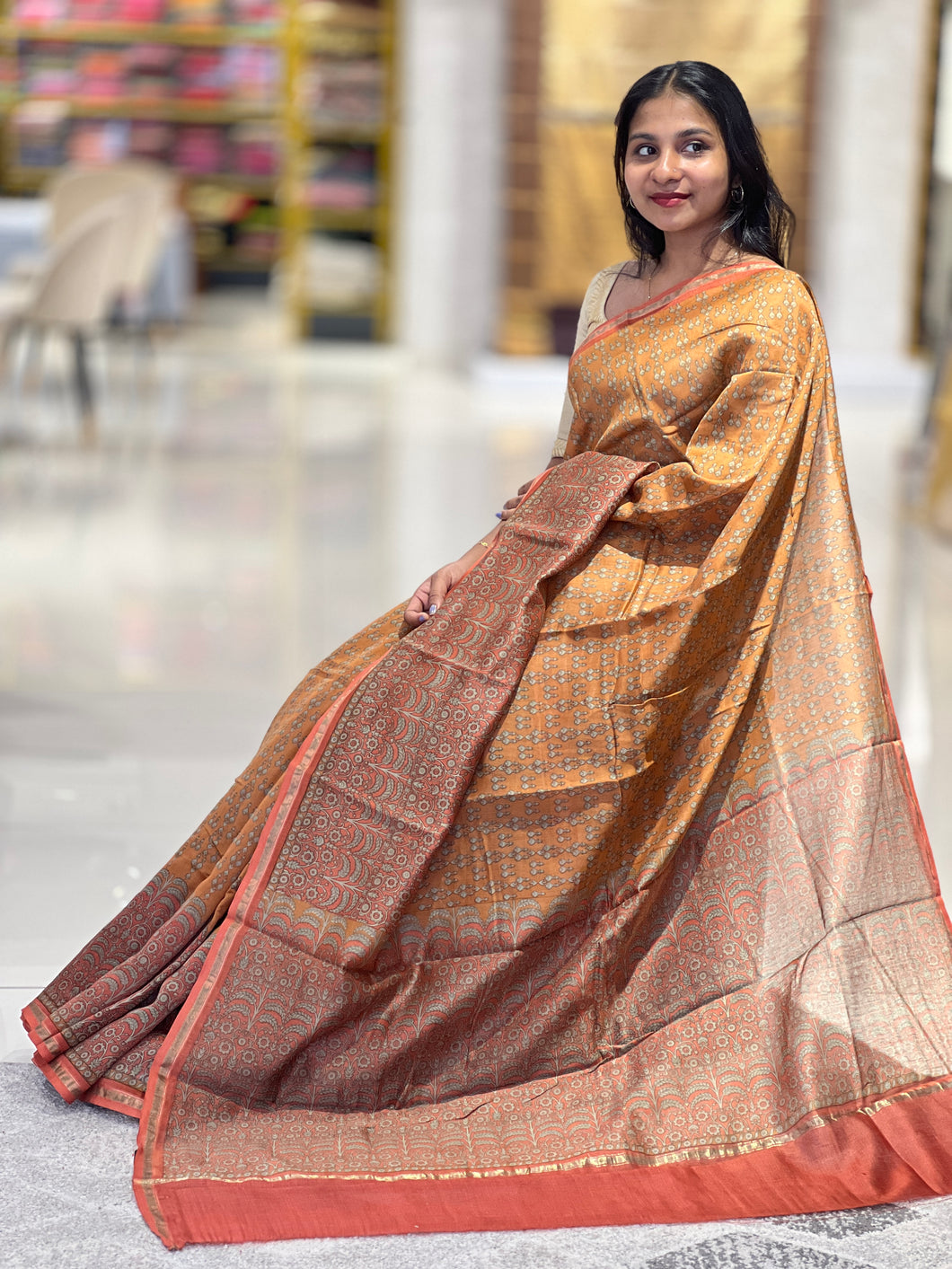 Printed Chanderi Saree With Zari Borders | LP151