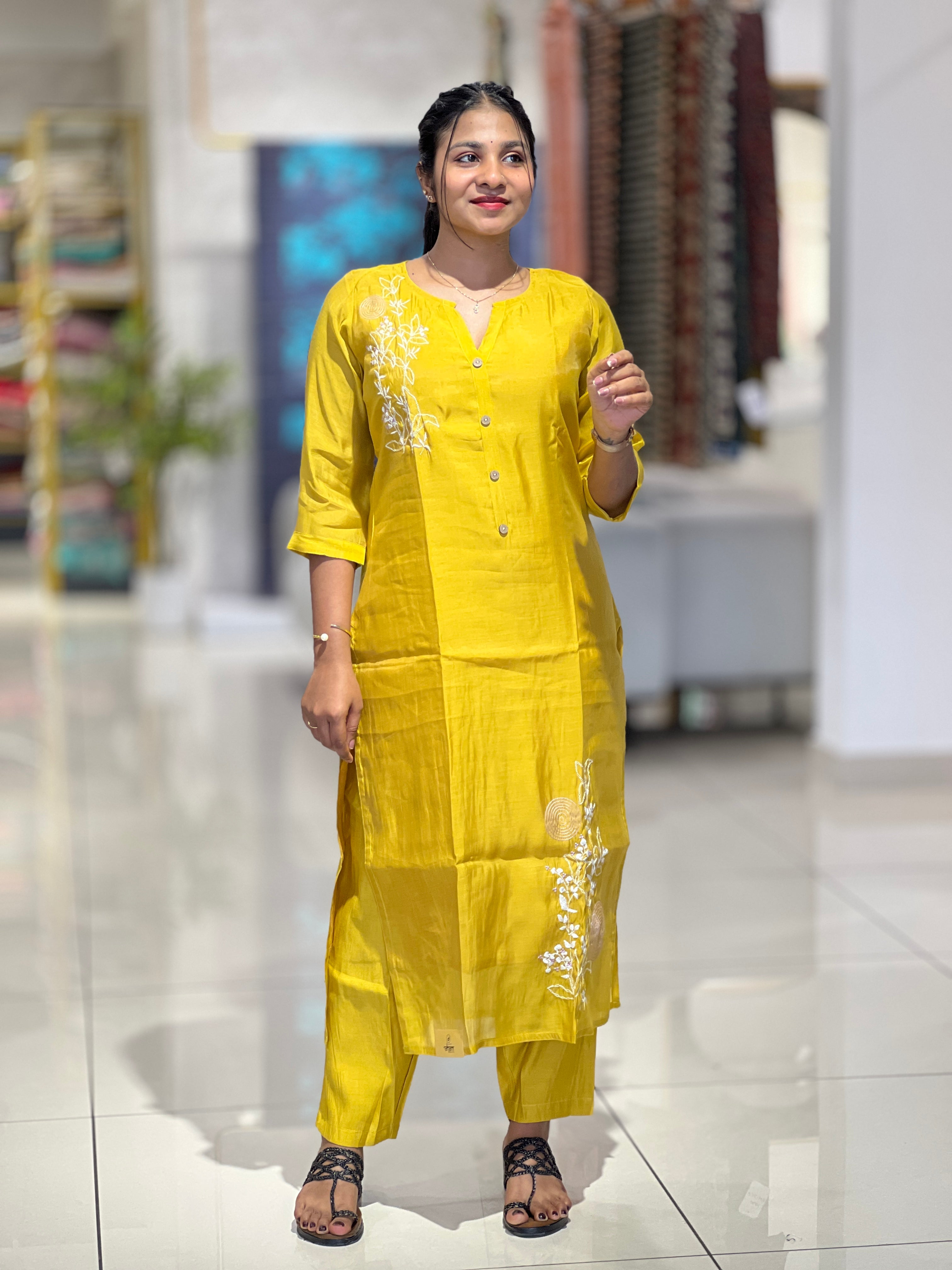Machine Embroidery Detailed Muslin Finish Kurta Set | MSN118