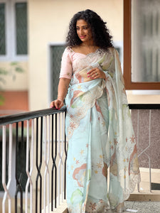 Floral Printed Organza Saree | BLD244