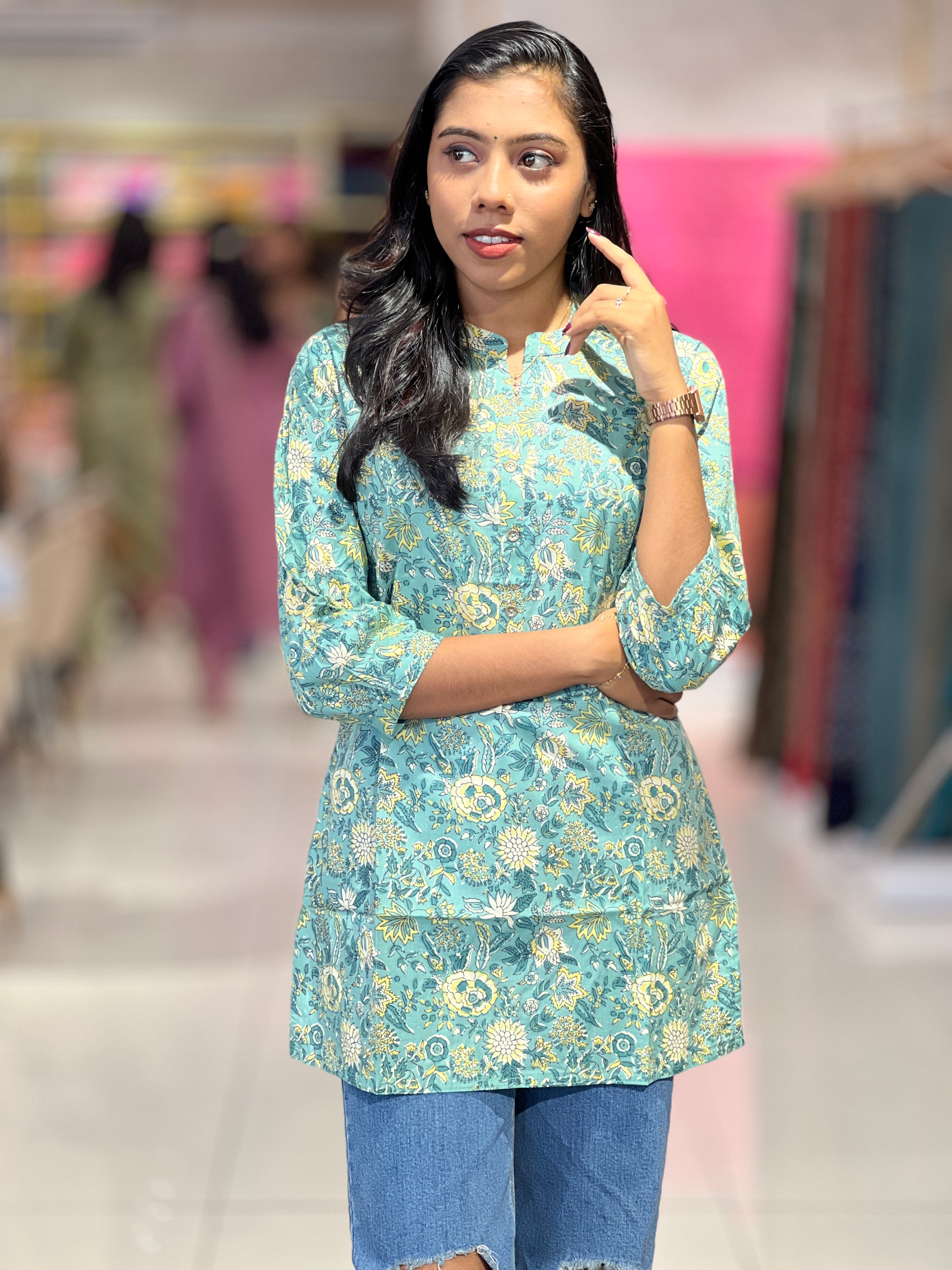 Floral Printed Soft Cotton Short kurta | PHV108