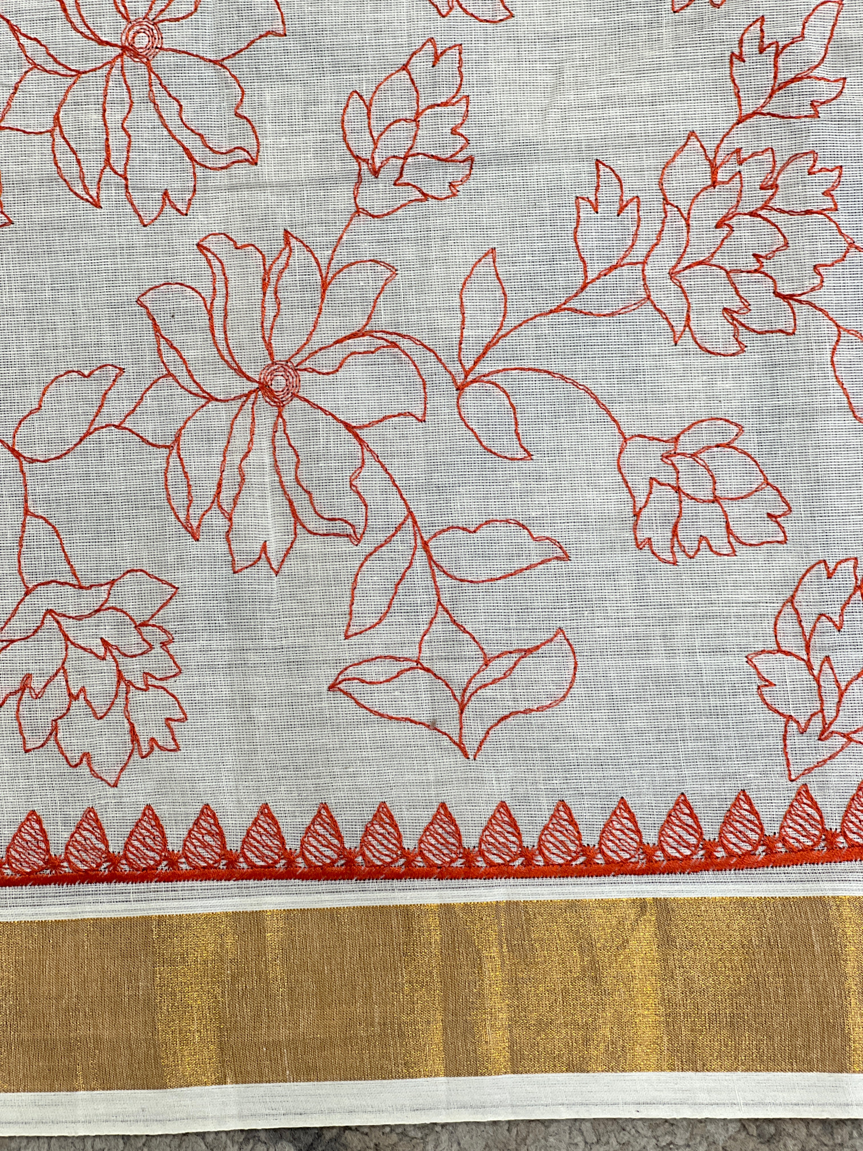 Machine Embroidered Kerala Cotton Saree | JSC709