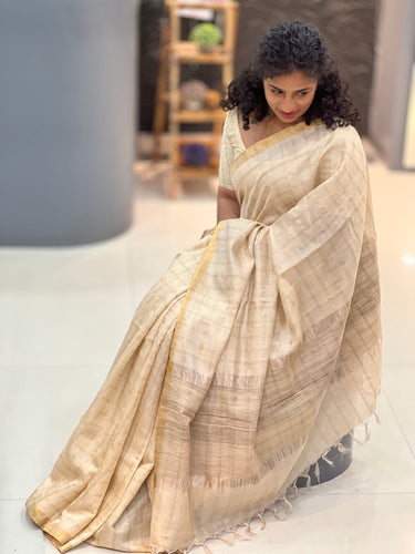 Check Weaving Pattern Tussar Saree | RGD108