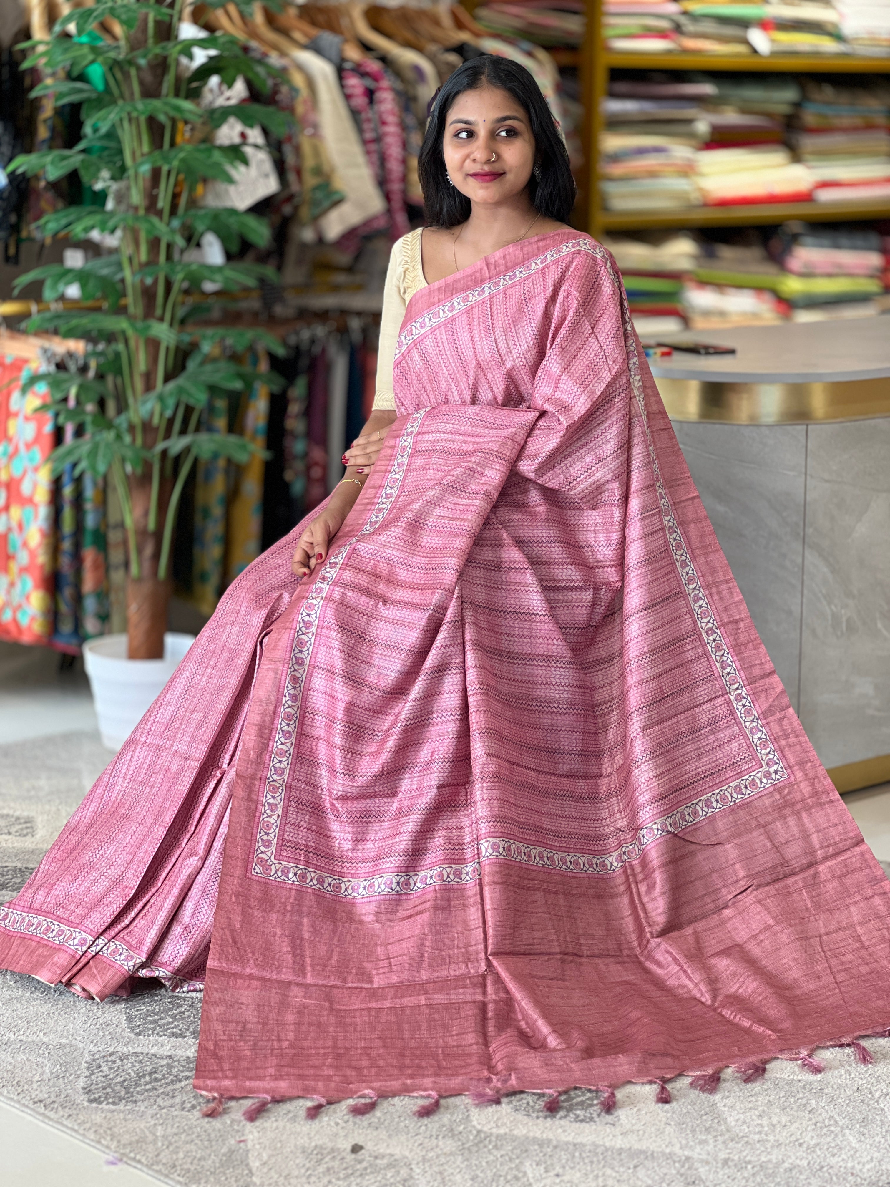 Zigzag Pattern Tussar Finish Saree | KSD233