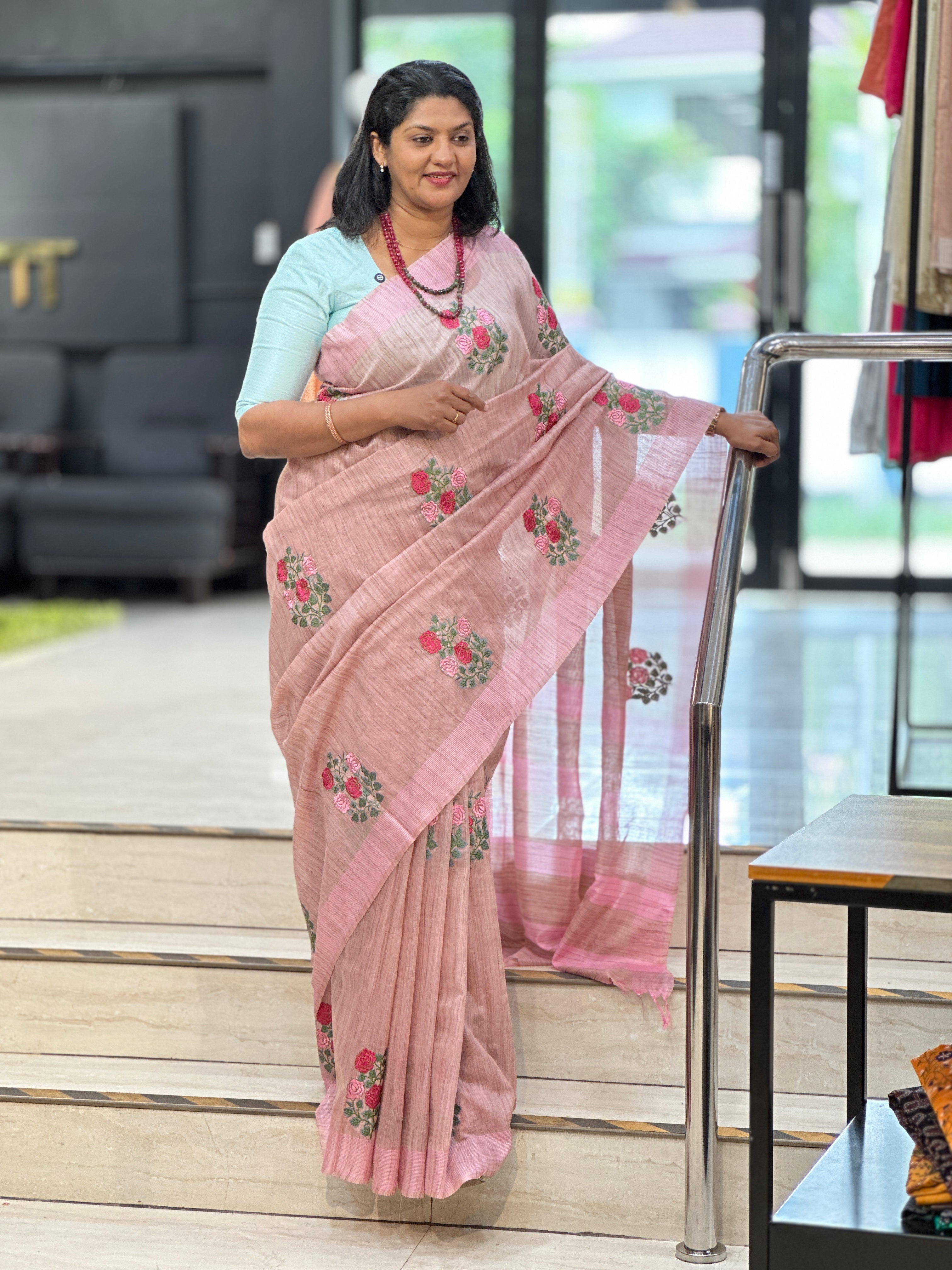 Floral Embroidered Basbara Silk Finish Saree | NHH372