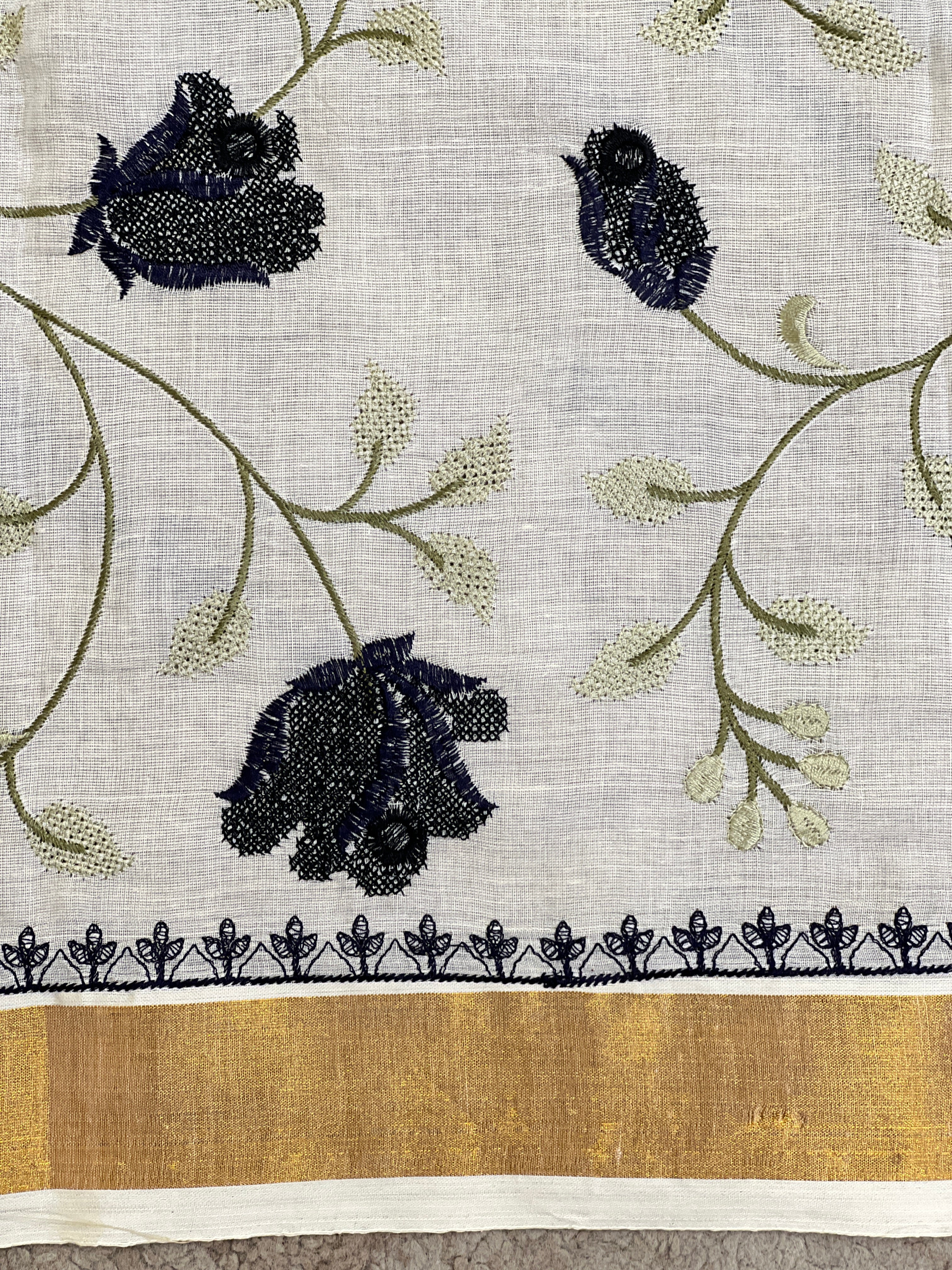 Machine Embroidered Kerala Cotton Saree | JSC710