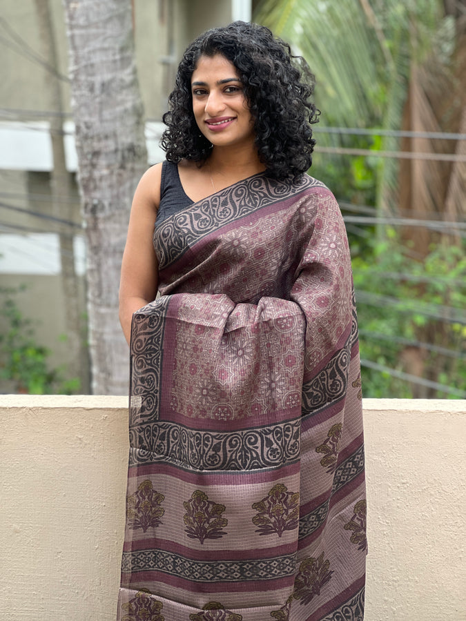 Ajrakh printed Silky Kota Saree | ACT940