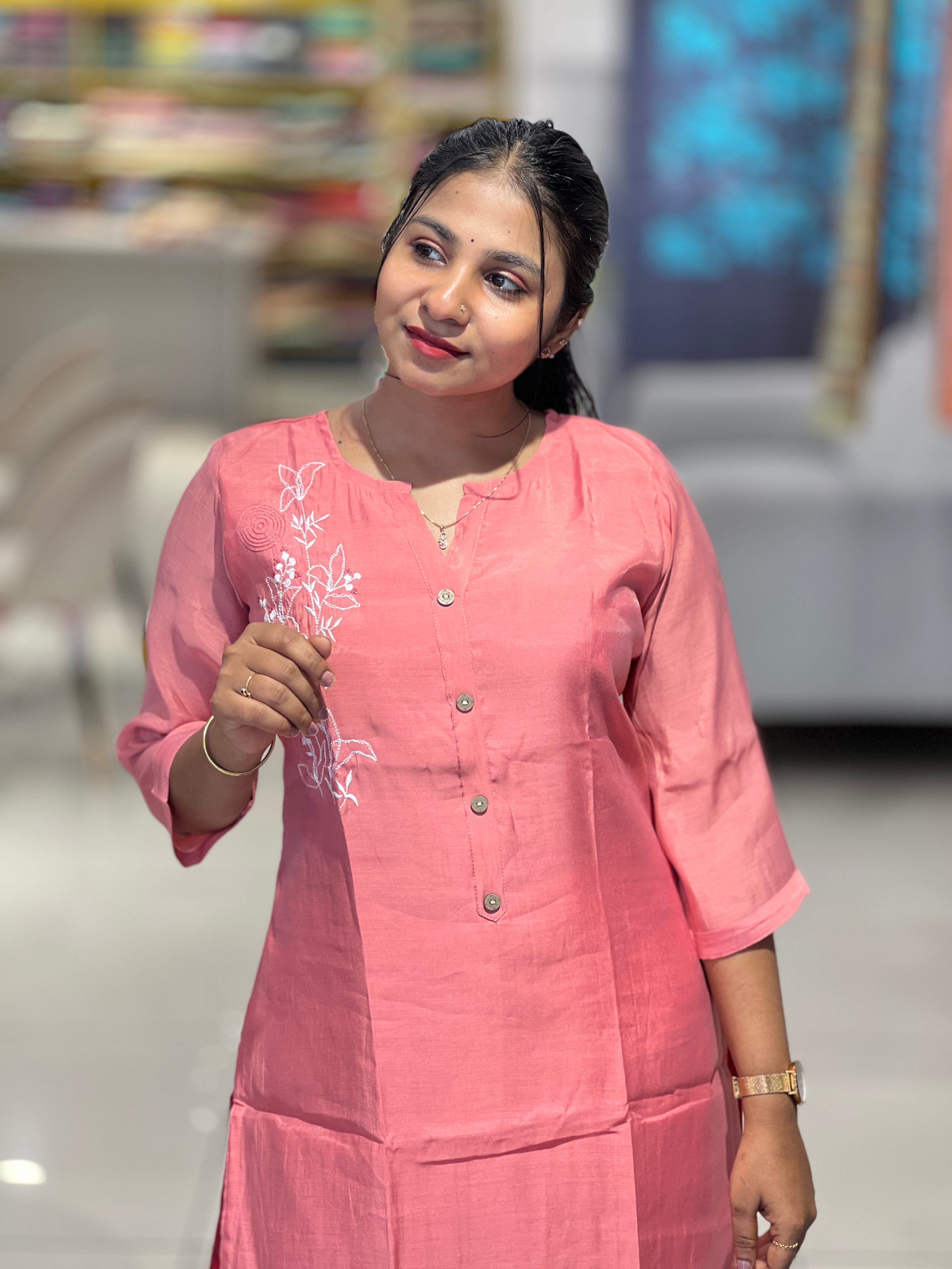 Machine Embroidery Detailed Muslin Finish Kurta Set | MSN117