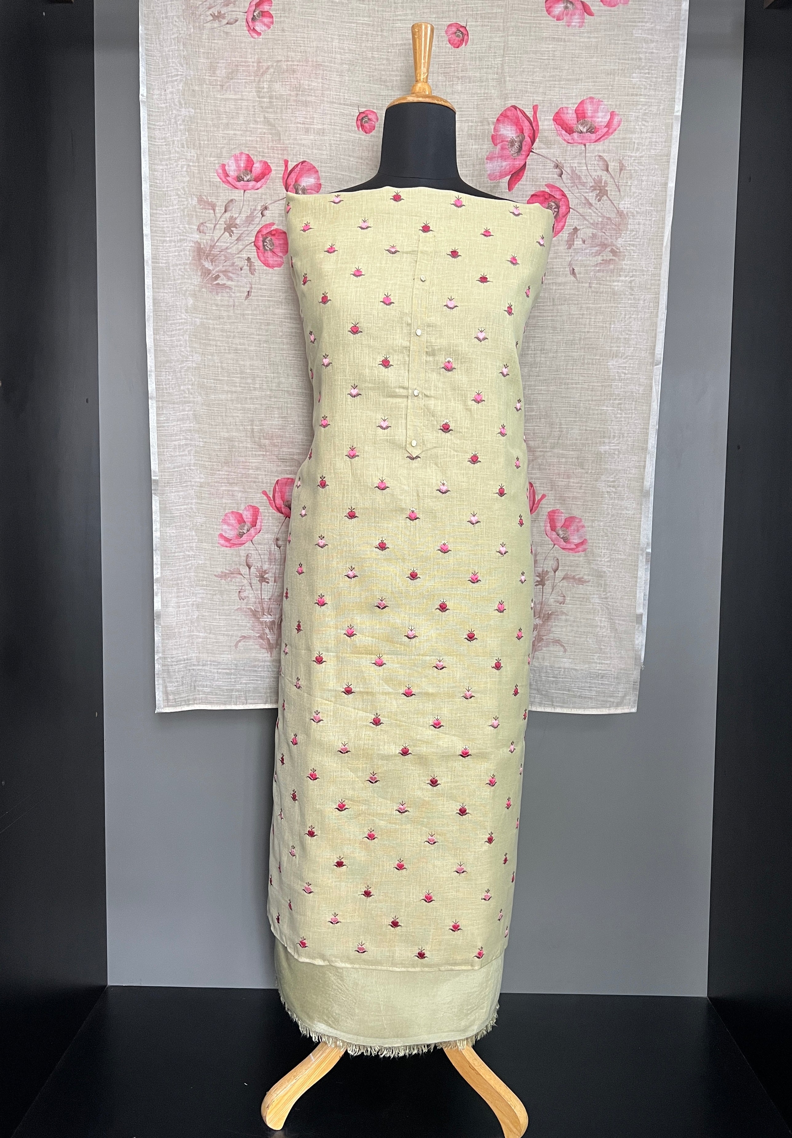 Machine Embroidery Bhagalpuri Slub Linen Salwar Set | SW2443