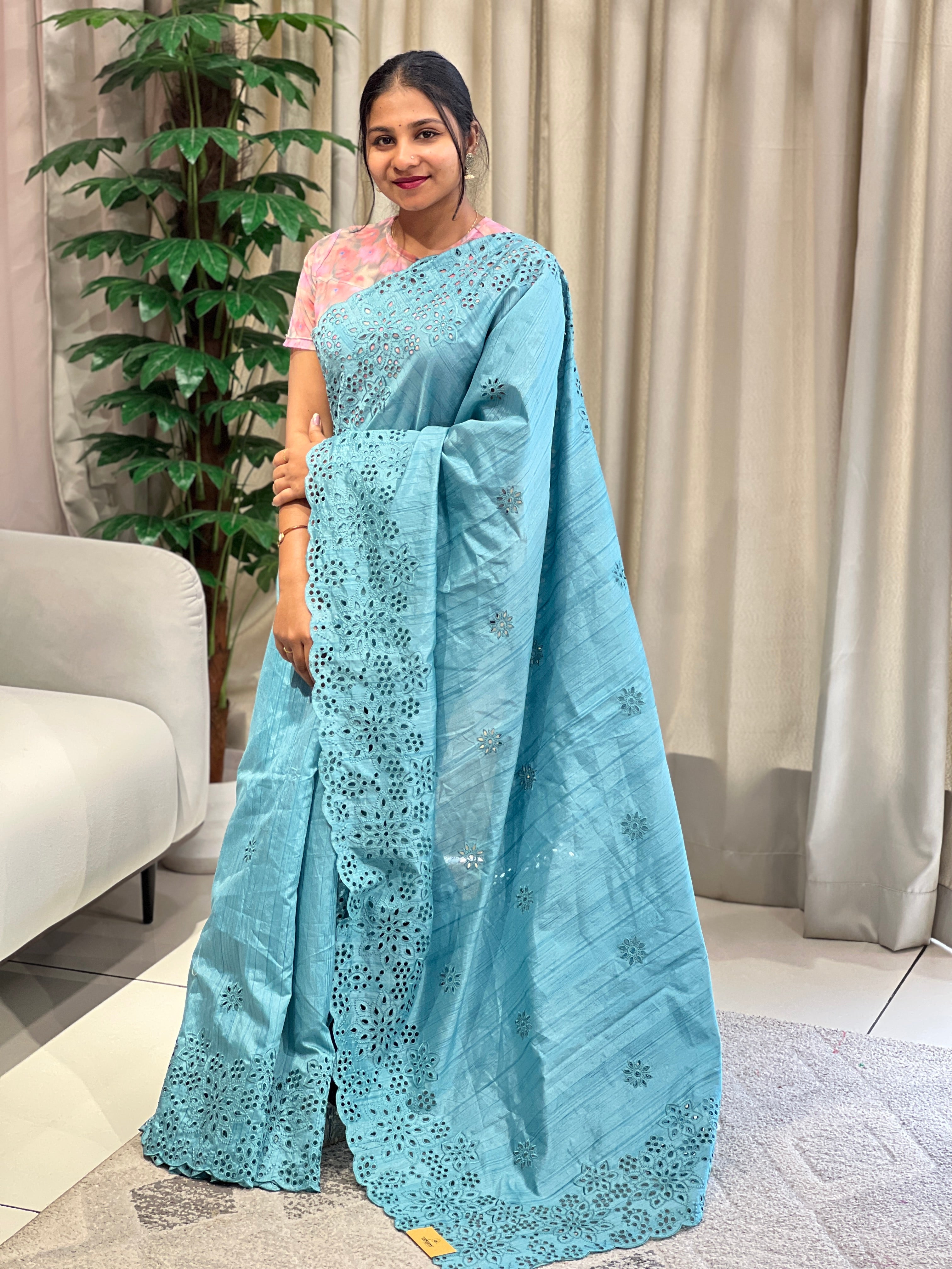 Floral Cutwork Detailed Semi Tussar Saree | RP778