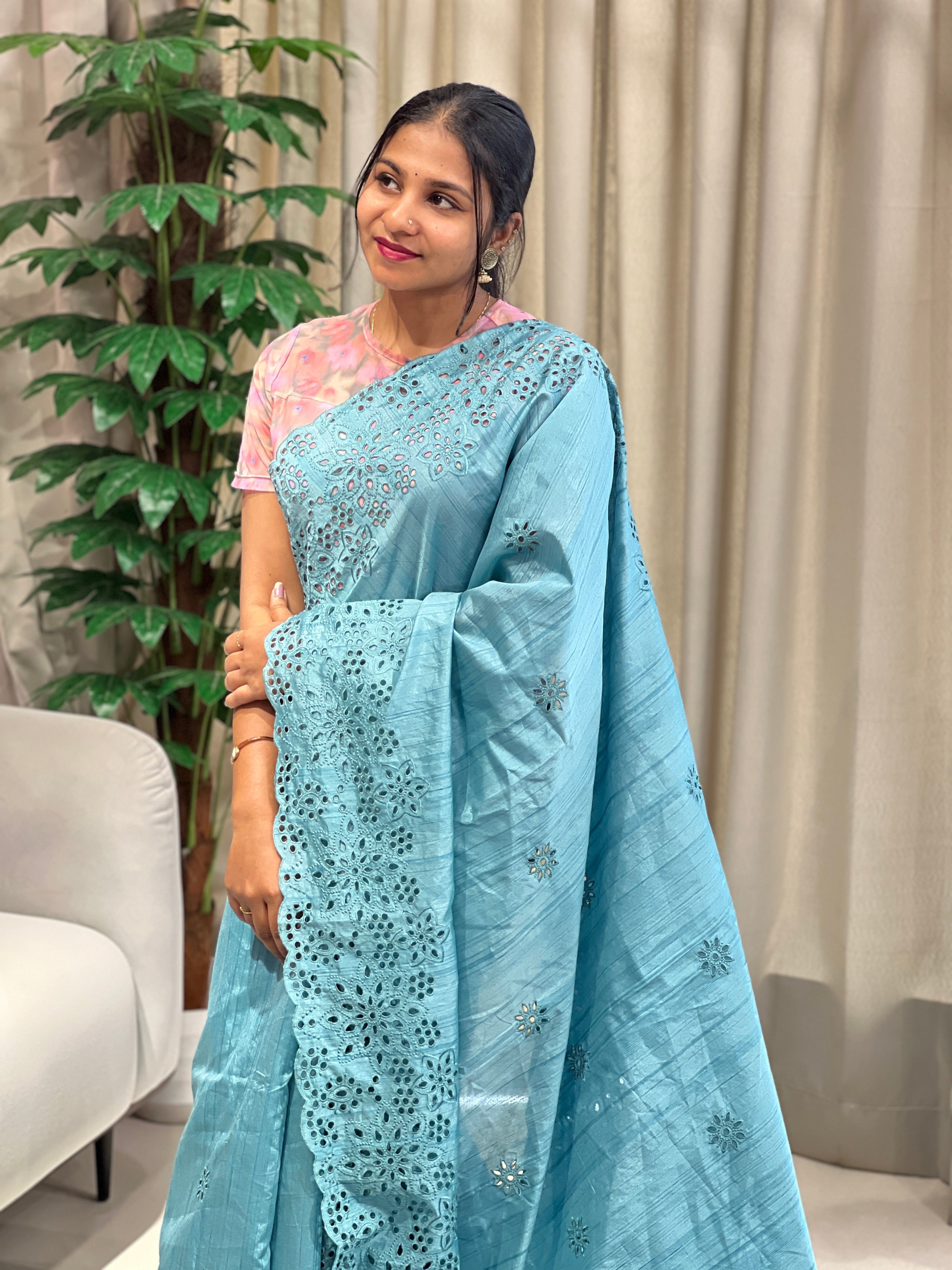 Floral Cutwork Detailed Semi Tussar Saree | RP778