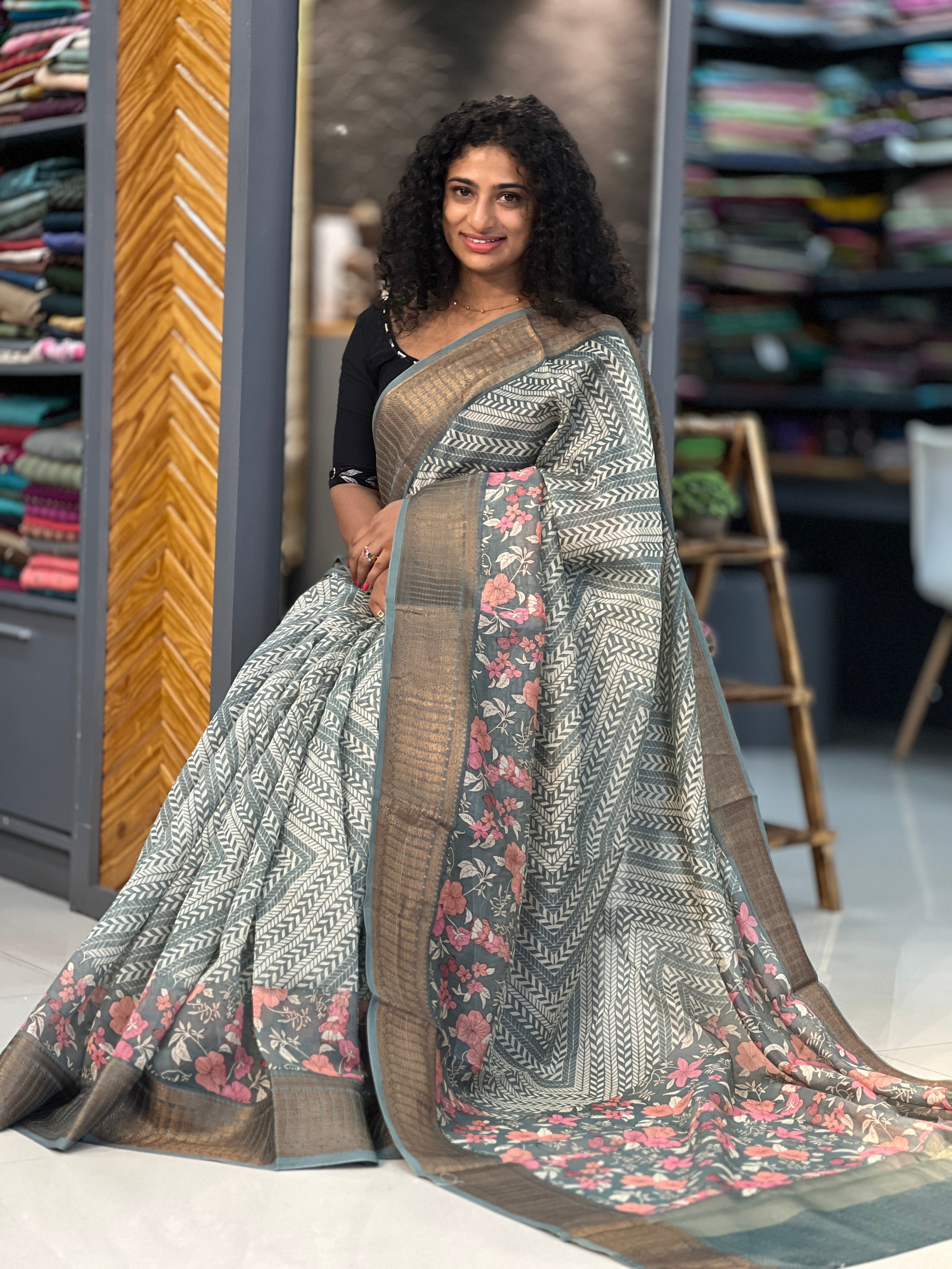 Floral Printed Chanderi Silk Saree | RGD185