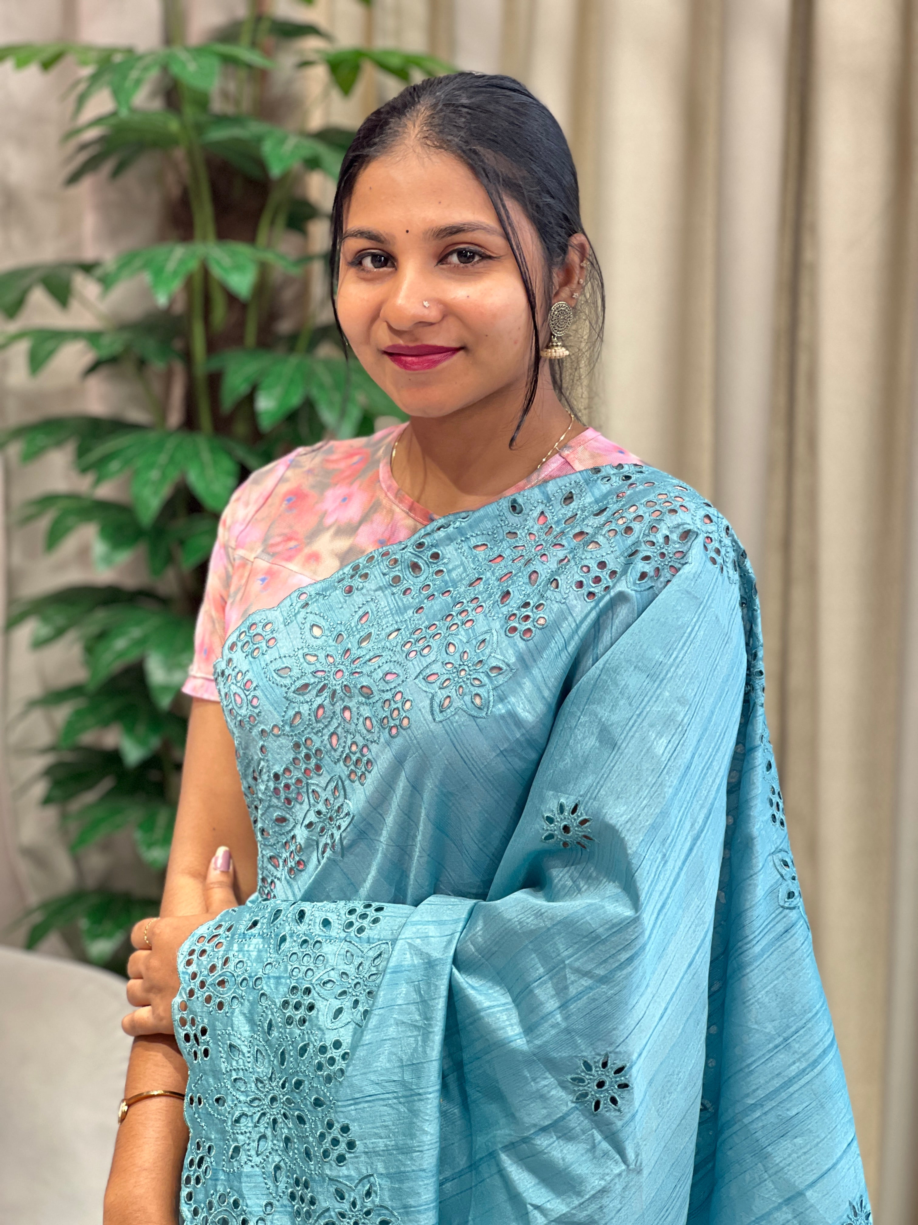 Floral Cutwork Detailed Semi Tussar Saree | RP778