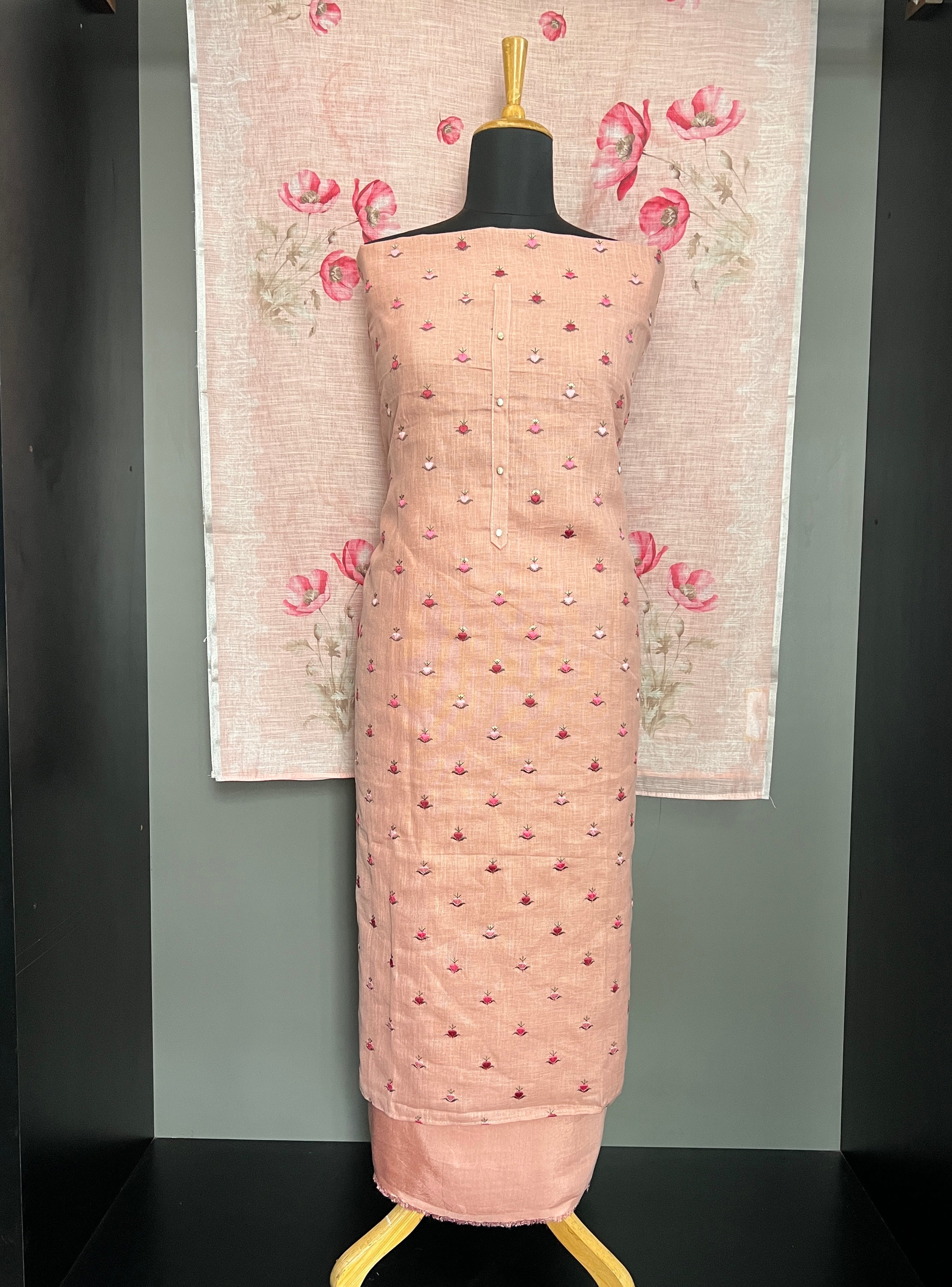 Machine Embroidery Bhagalpuri Slub Linen Salwar Set | SW2444