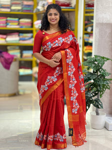 Floral Embroidery Bhagalpuri Linen Saree | NHH388