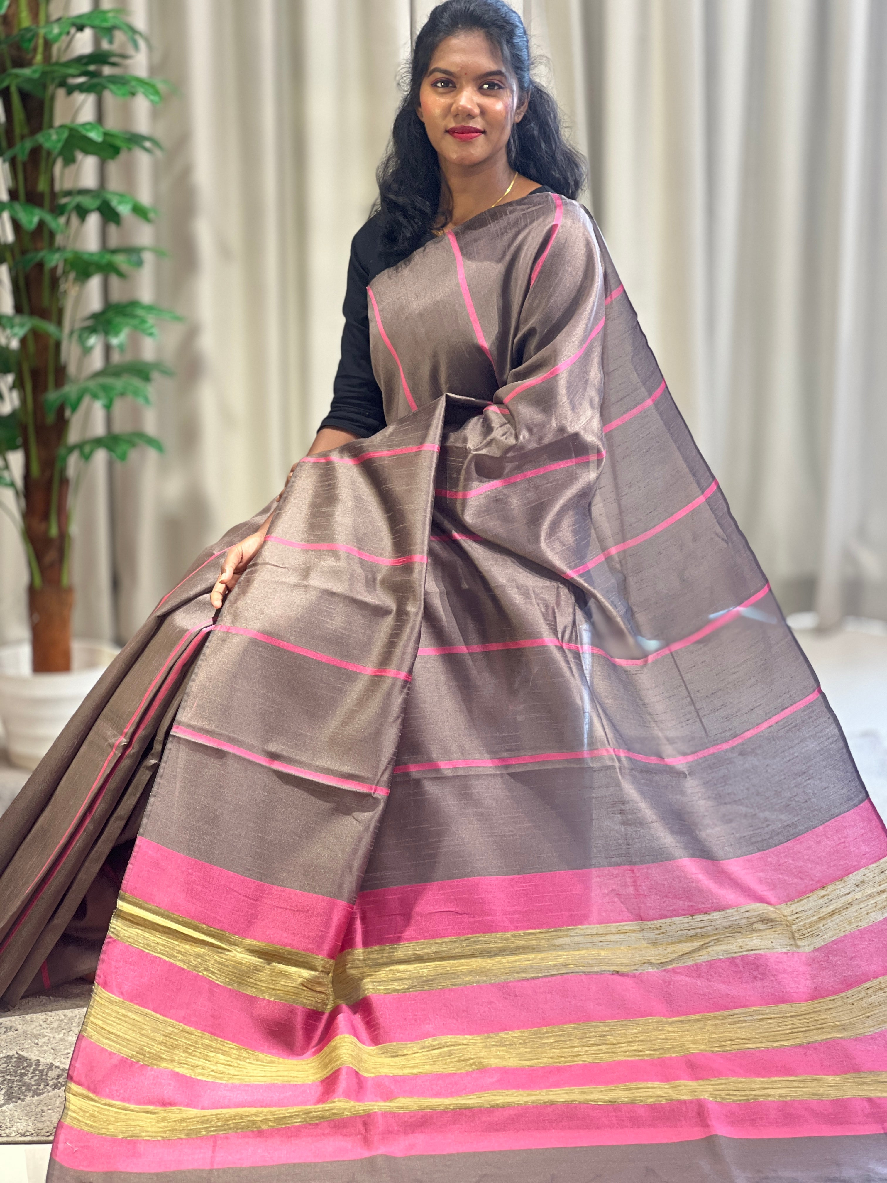 Stripe Weaving Patterned Semi Tussar Saree | PD613