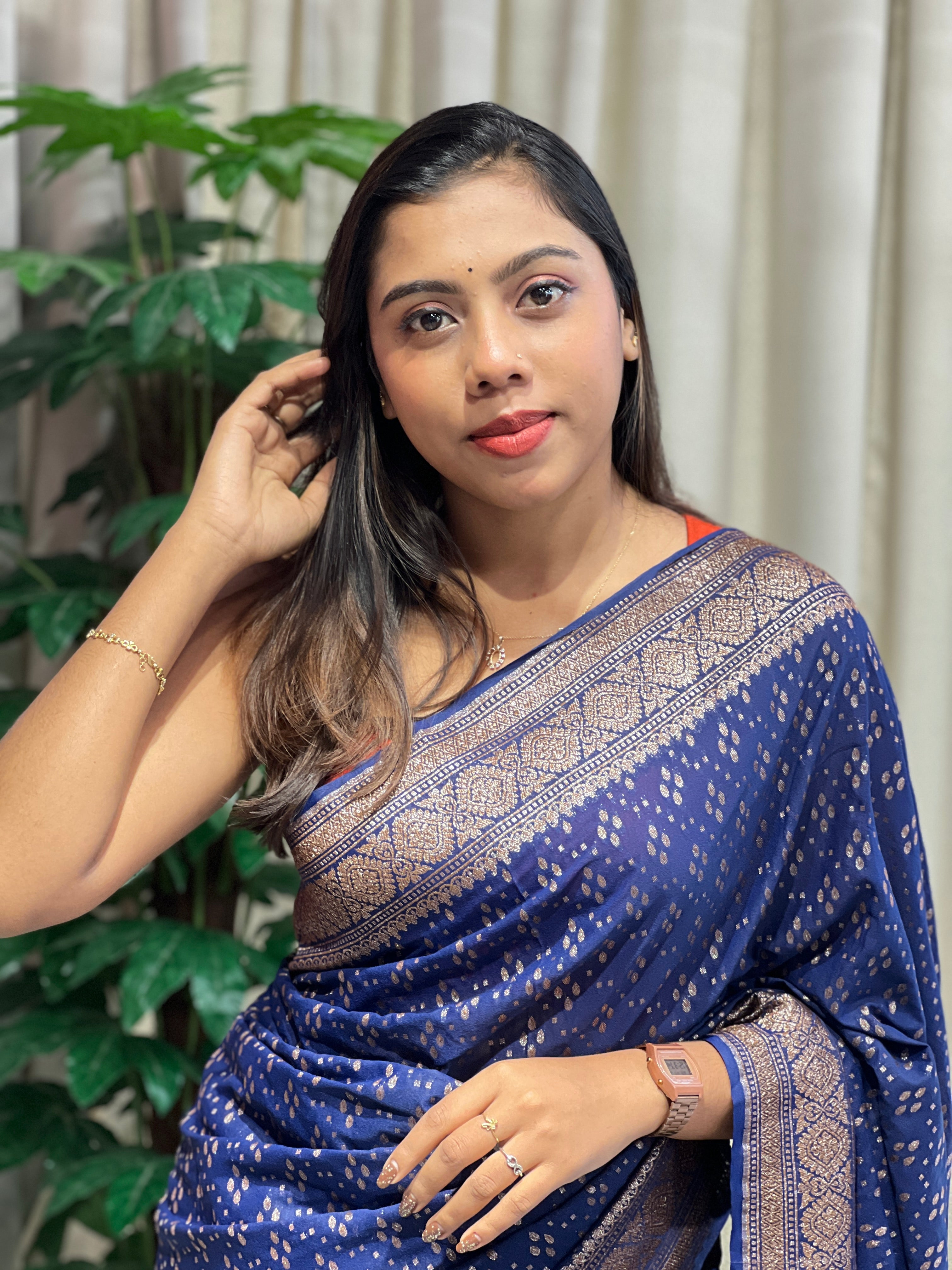 Zari And Thread Woven Georgette Banarasi Saree | YNG1058