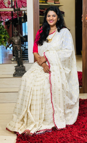 Zari Weaved With Twine Cut Work Detailed Chanderi Saree | TC416