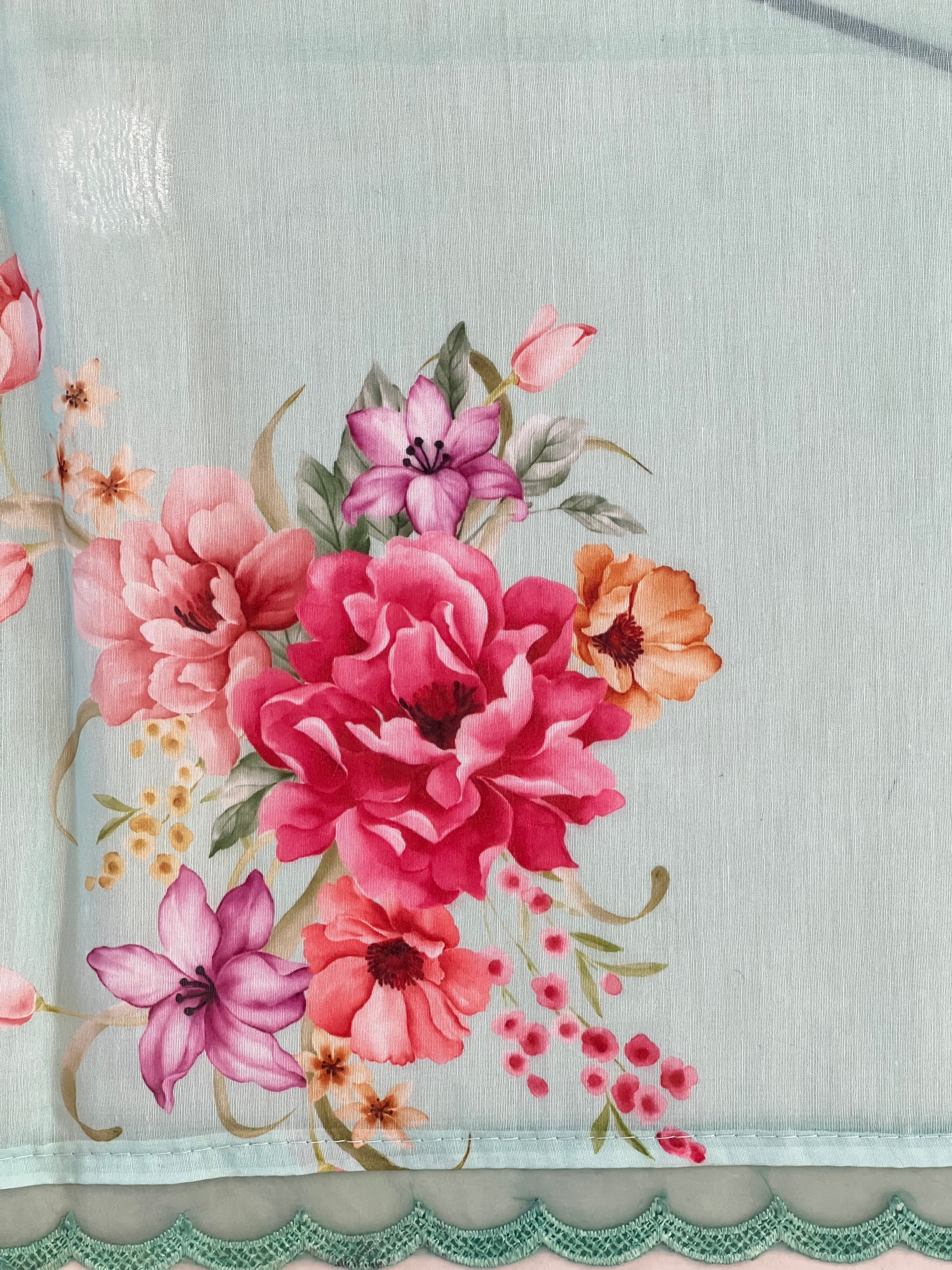 Floral Printed Semi Chanderi Saree | HT289