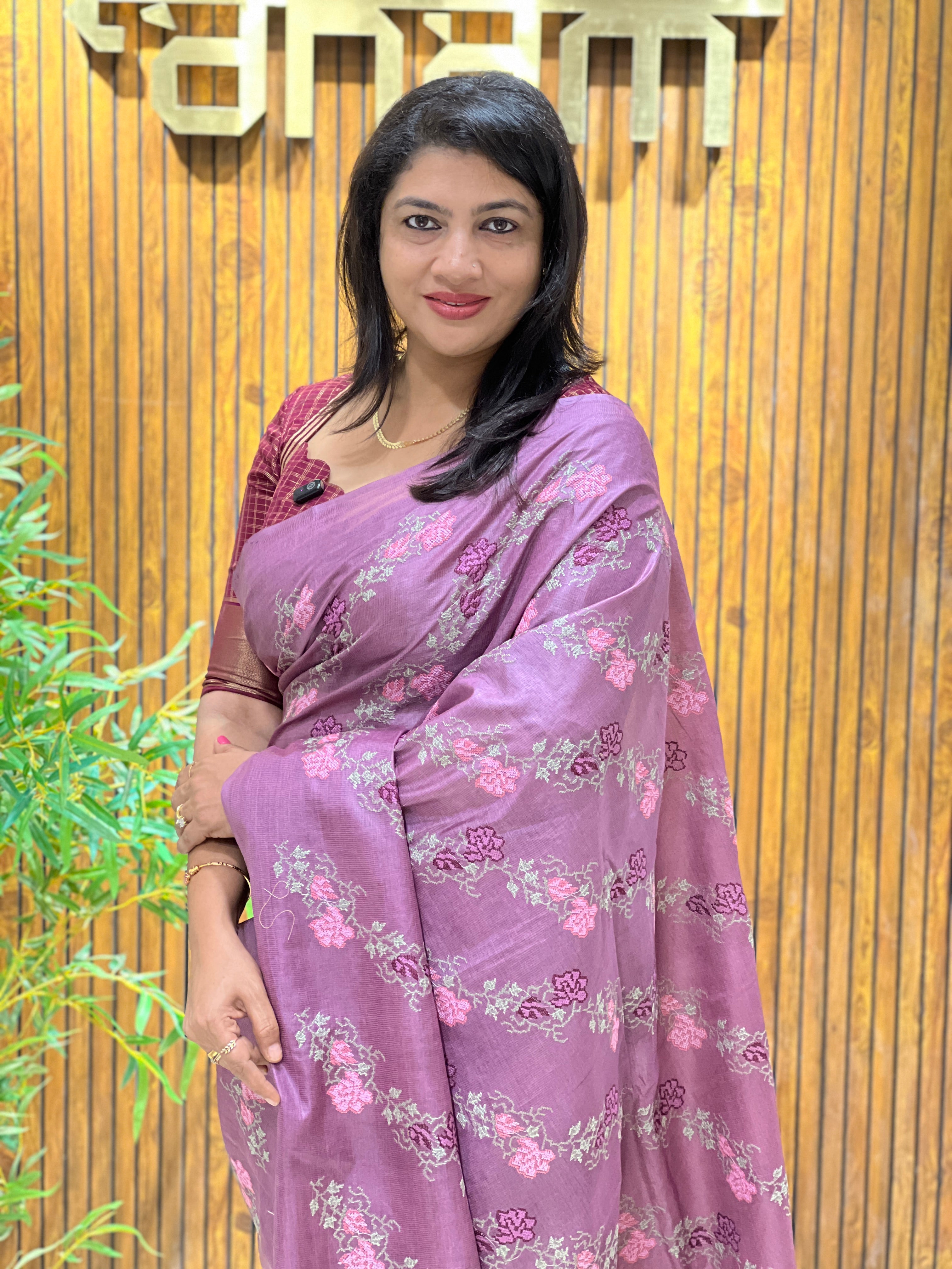 Cross Stitch Embroidery Noil Tussar Saree | HS1403