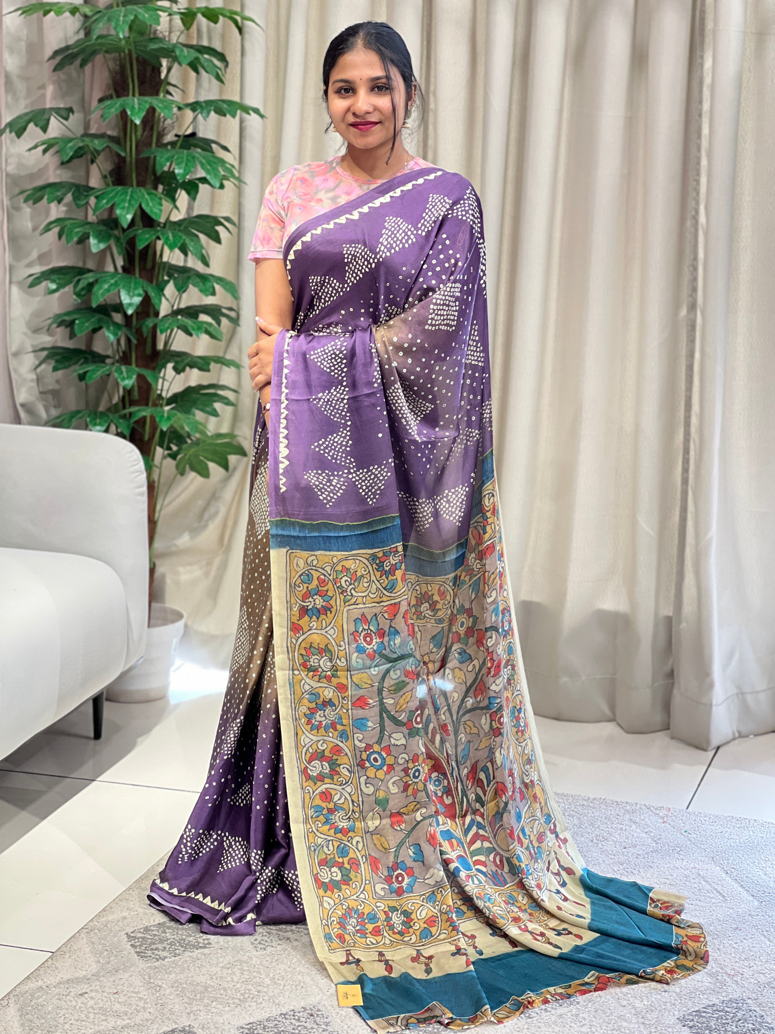 Bandhani Print Patterned Semi Modal Saree | SSN455