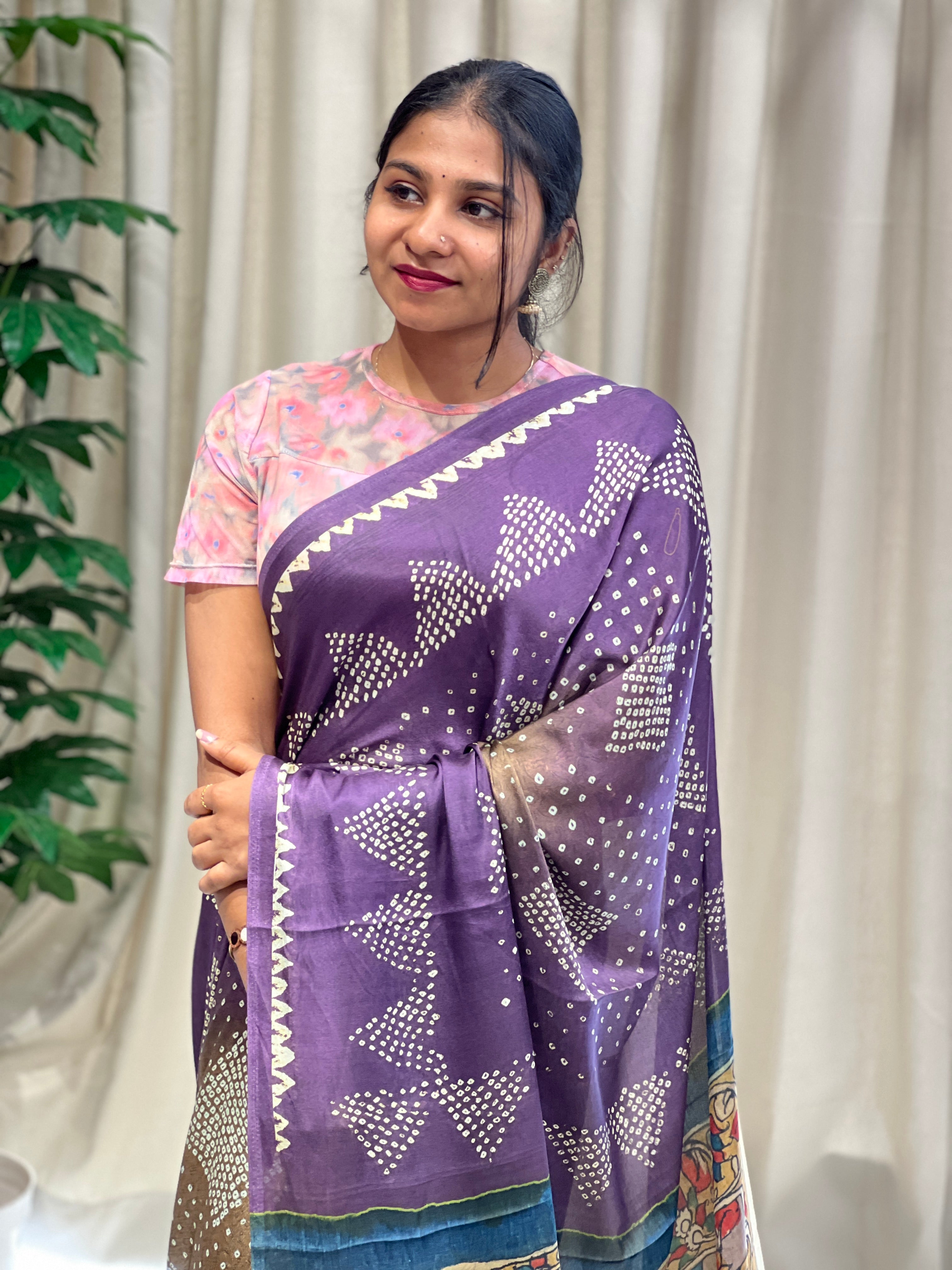 Bandhani Print Patterned Semi Modal Saree | SSN455