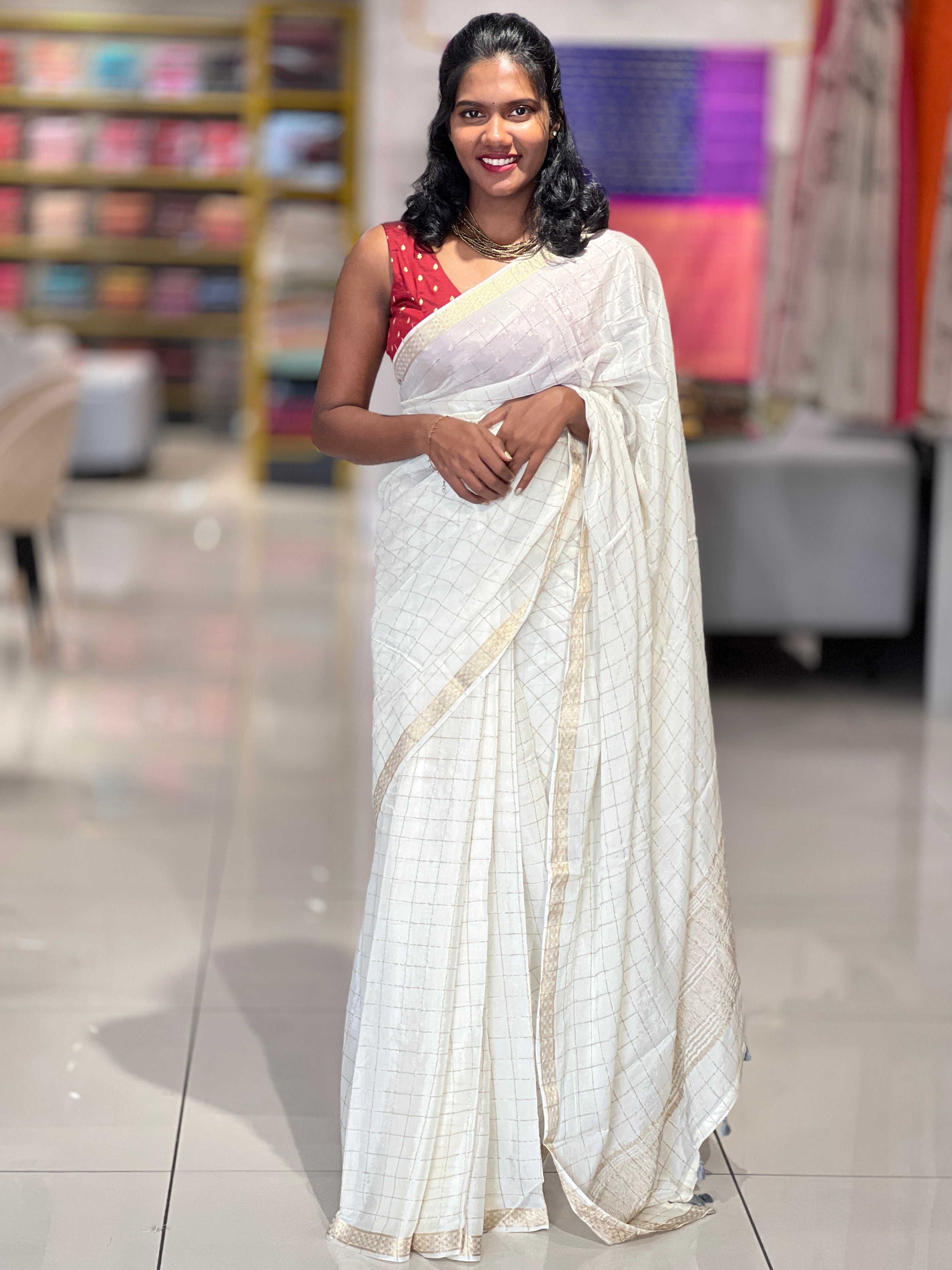 Zari Check Weaving Pattern Crispy Georgette Saree | DVS159