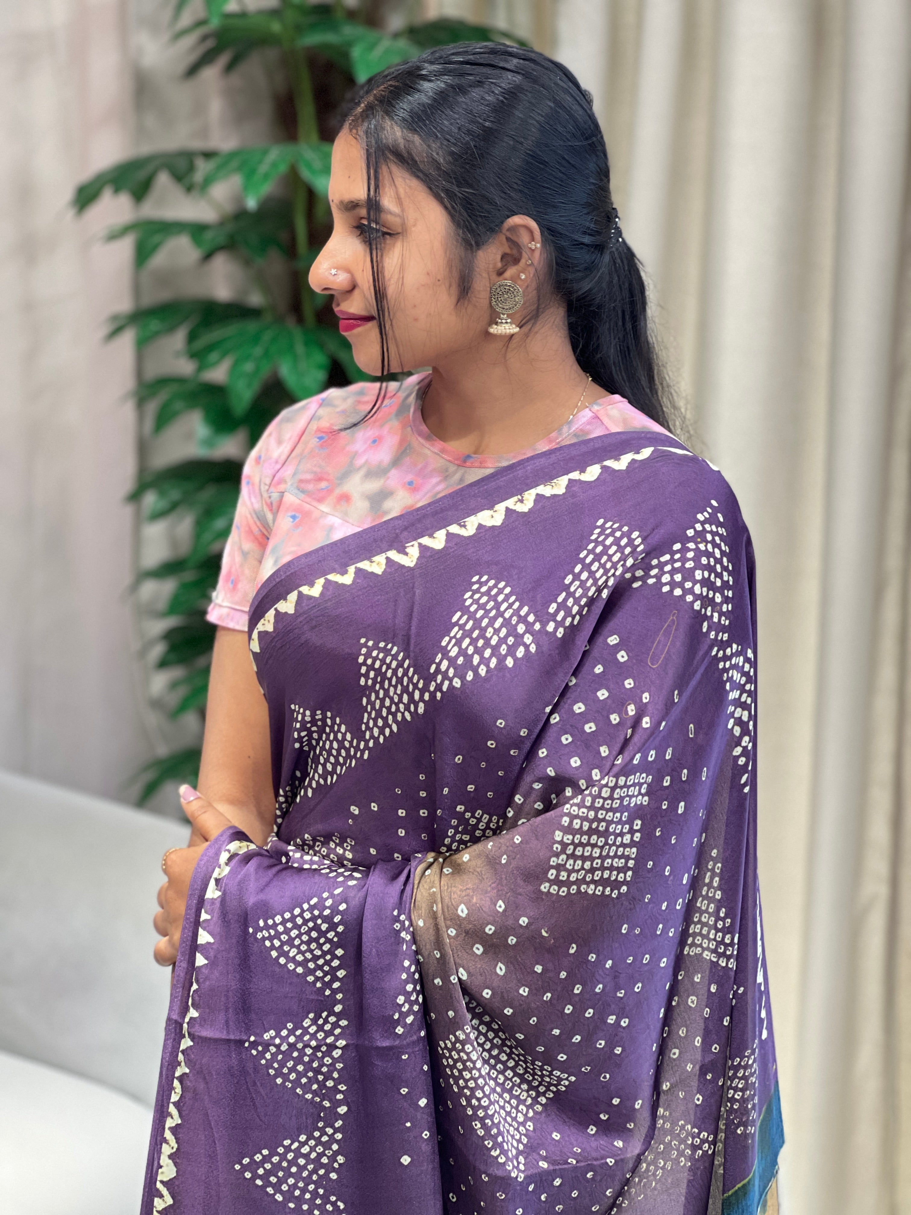 Bandhani Print Patterned Semi Modal Saree | SSN455
