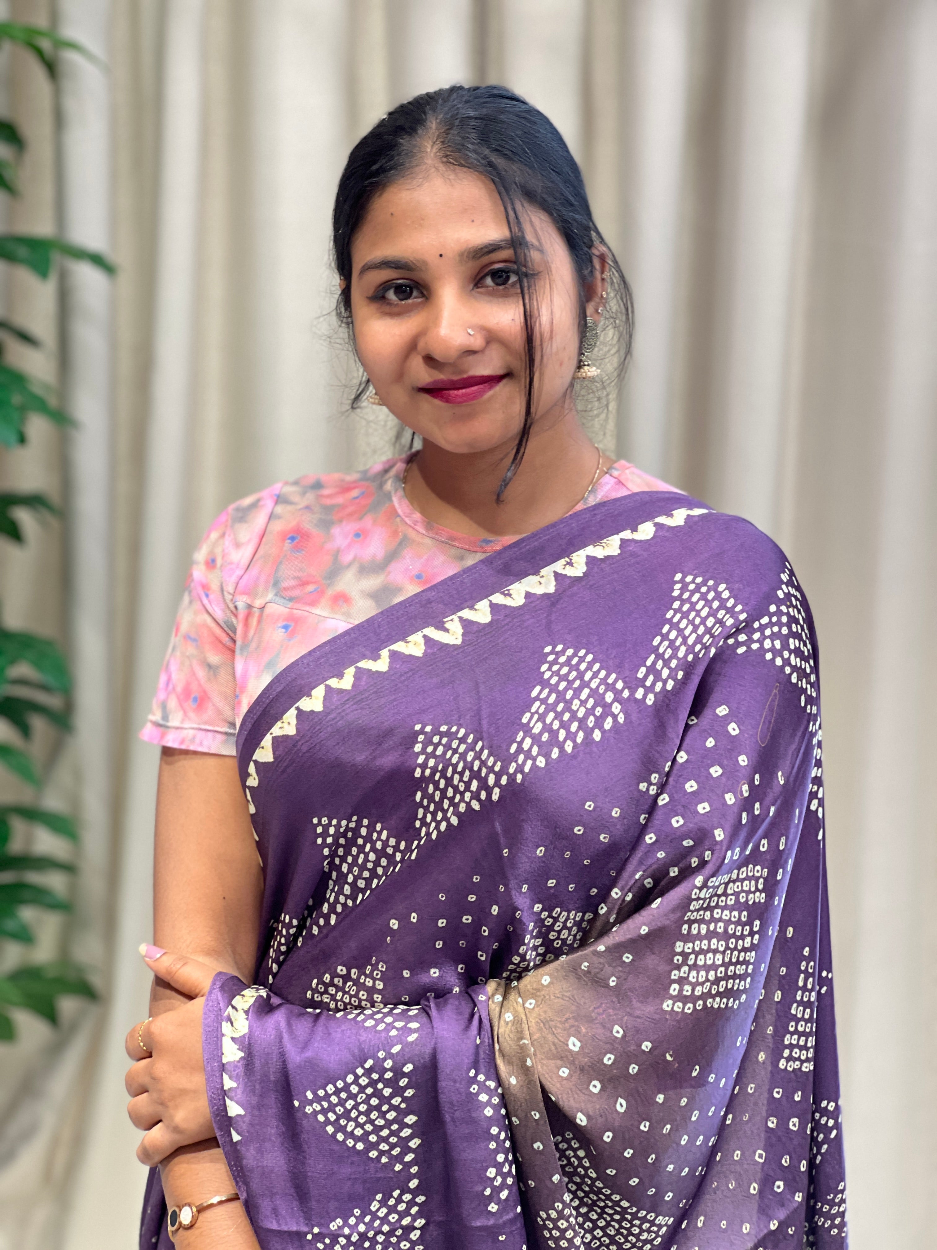 Bandhani Print Patterned Semi Modal Saree | SSN455