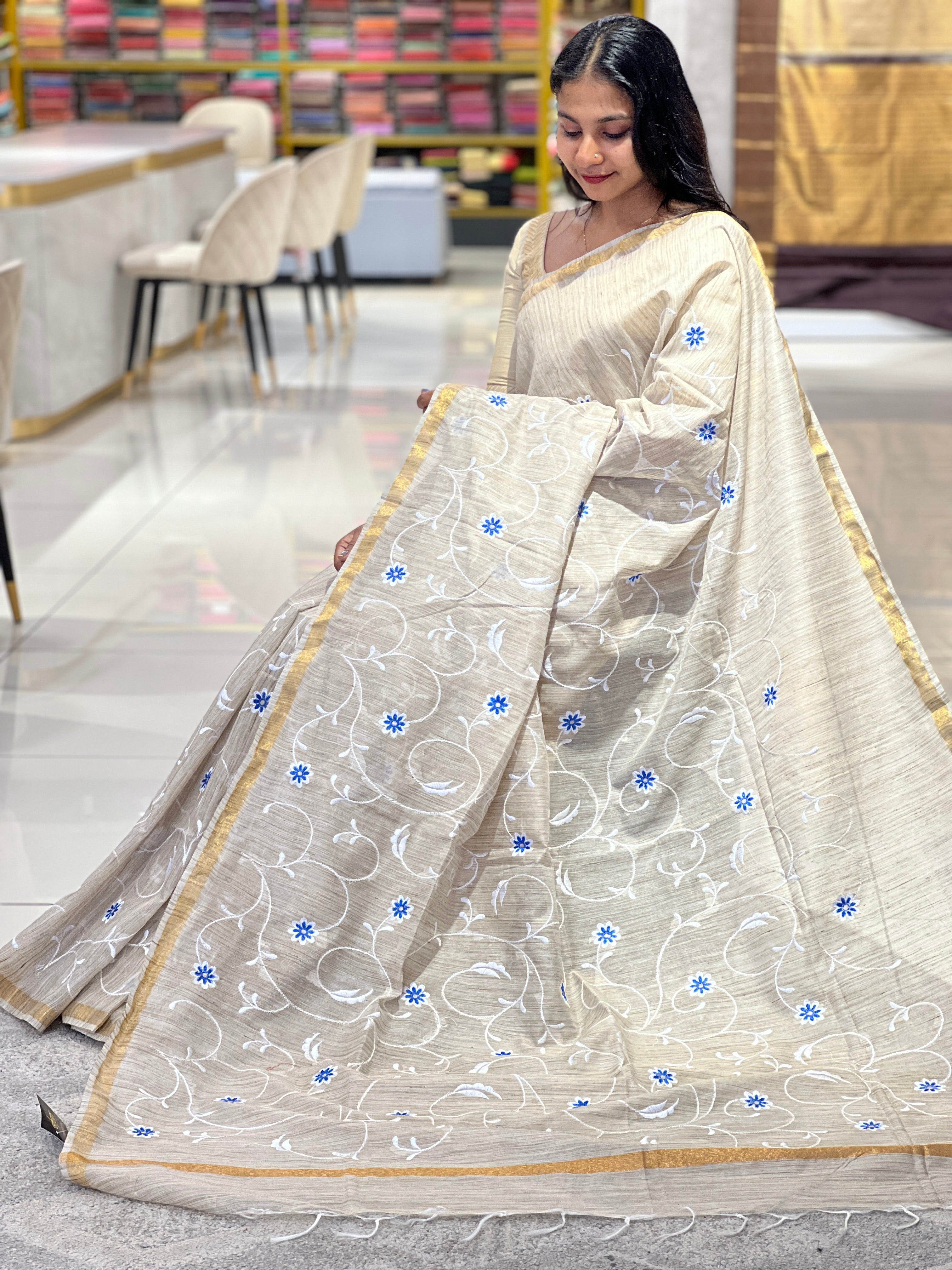 Thread Embroidered Basbara Silk Saree | US236
