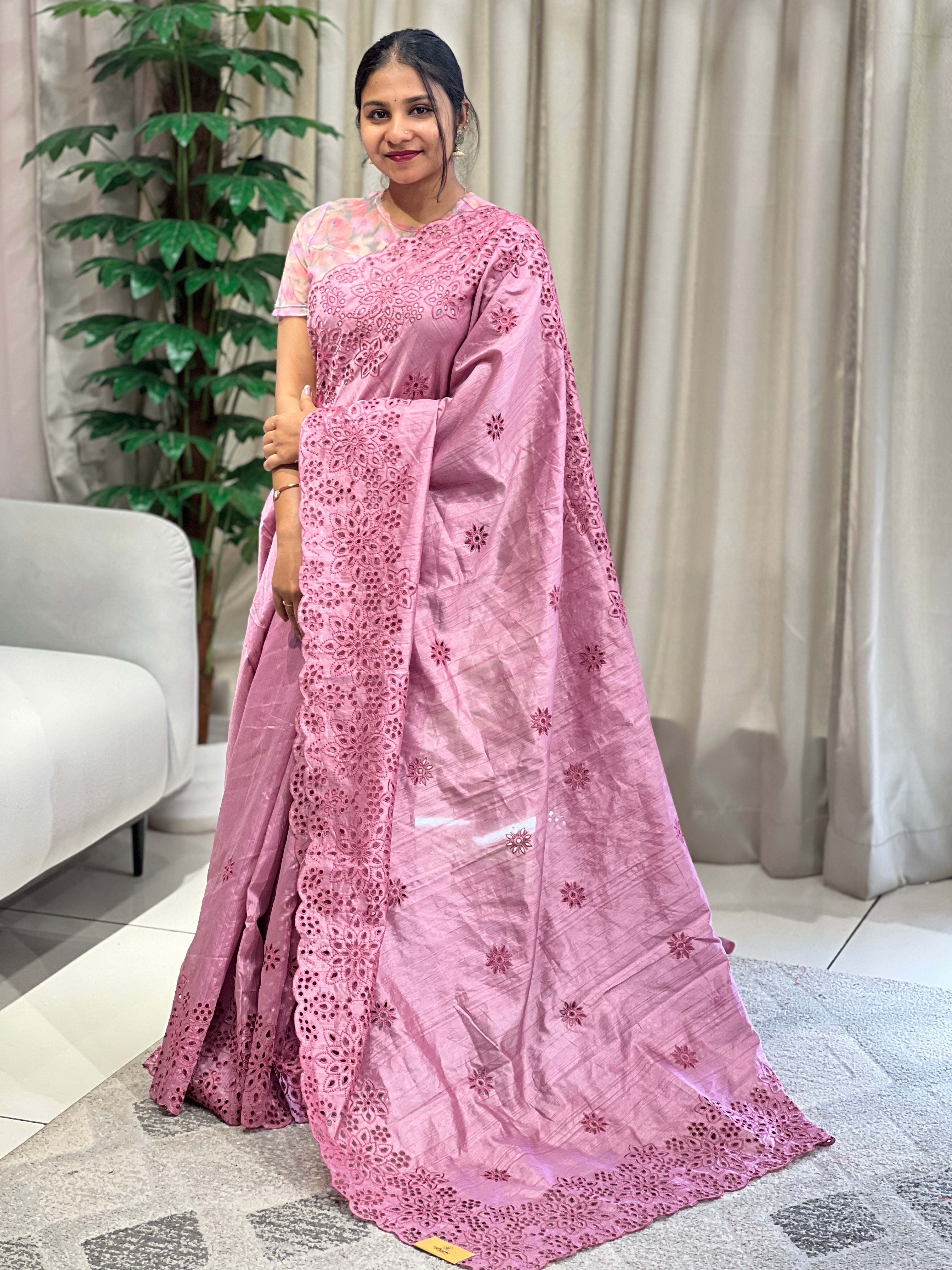 Floral Cutwork Detailed Semi Tussar Saree | RP780