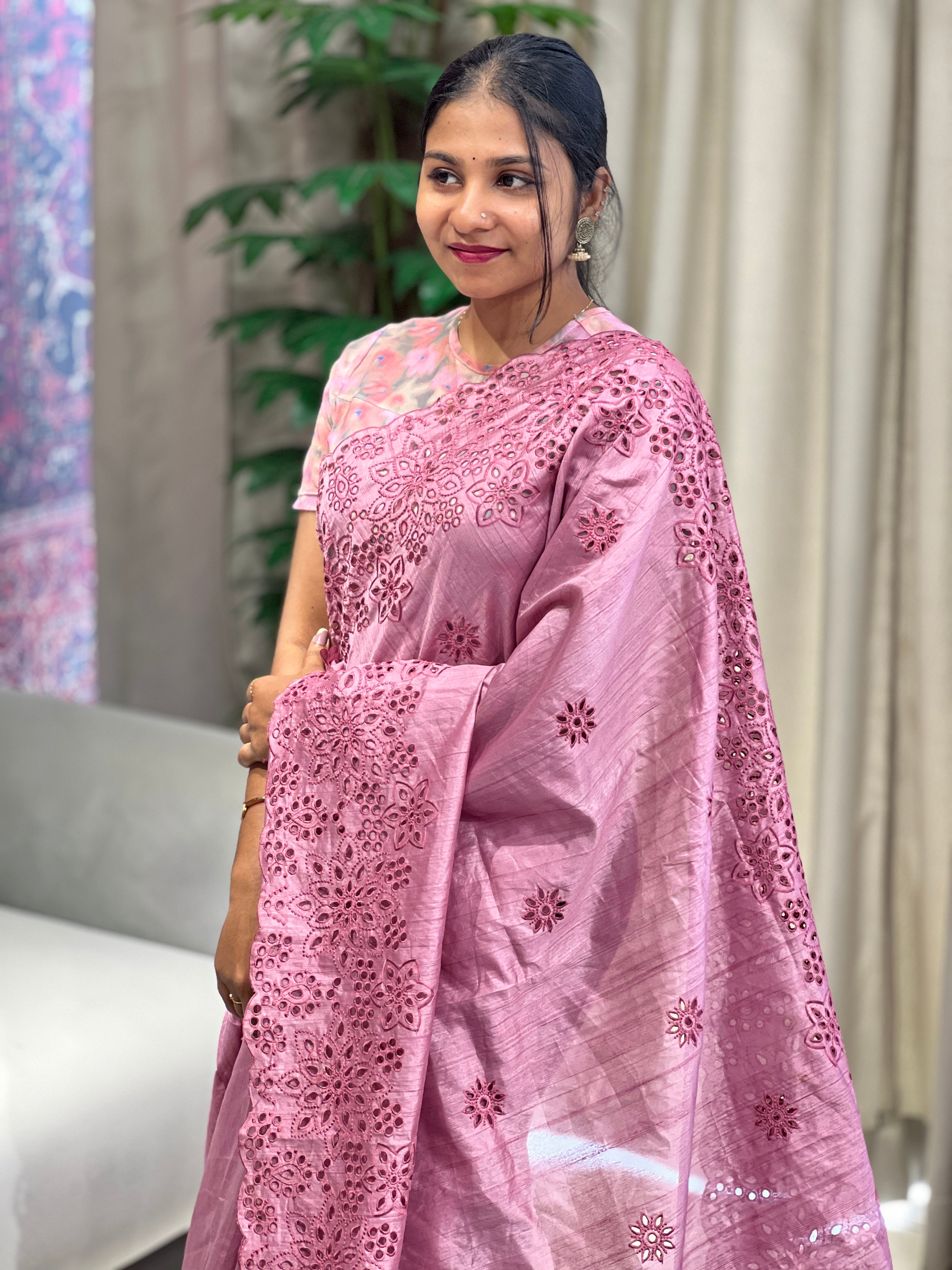 Floral Cutwork Detailed Semi Tussar Saree | RP780