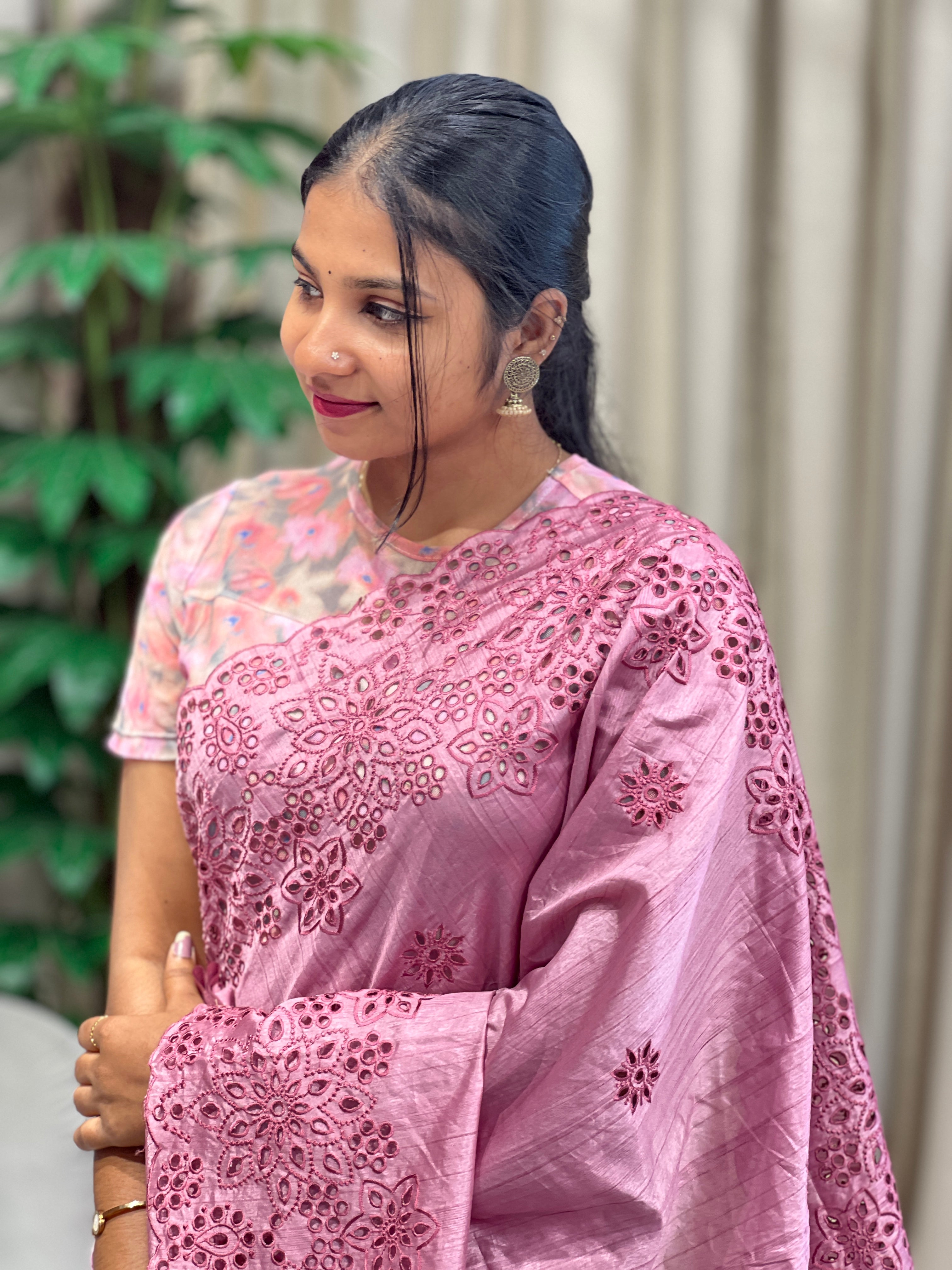 Floral Cutwork Detailed Semi Tussar Saree | RP780