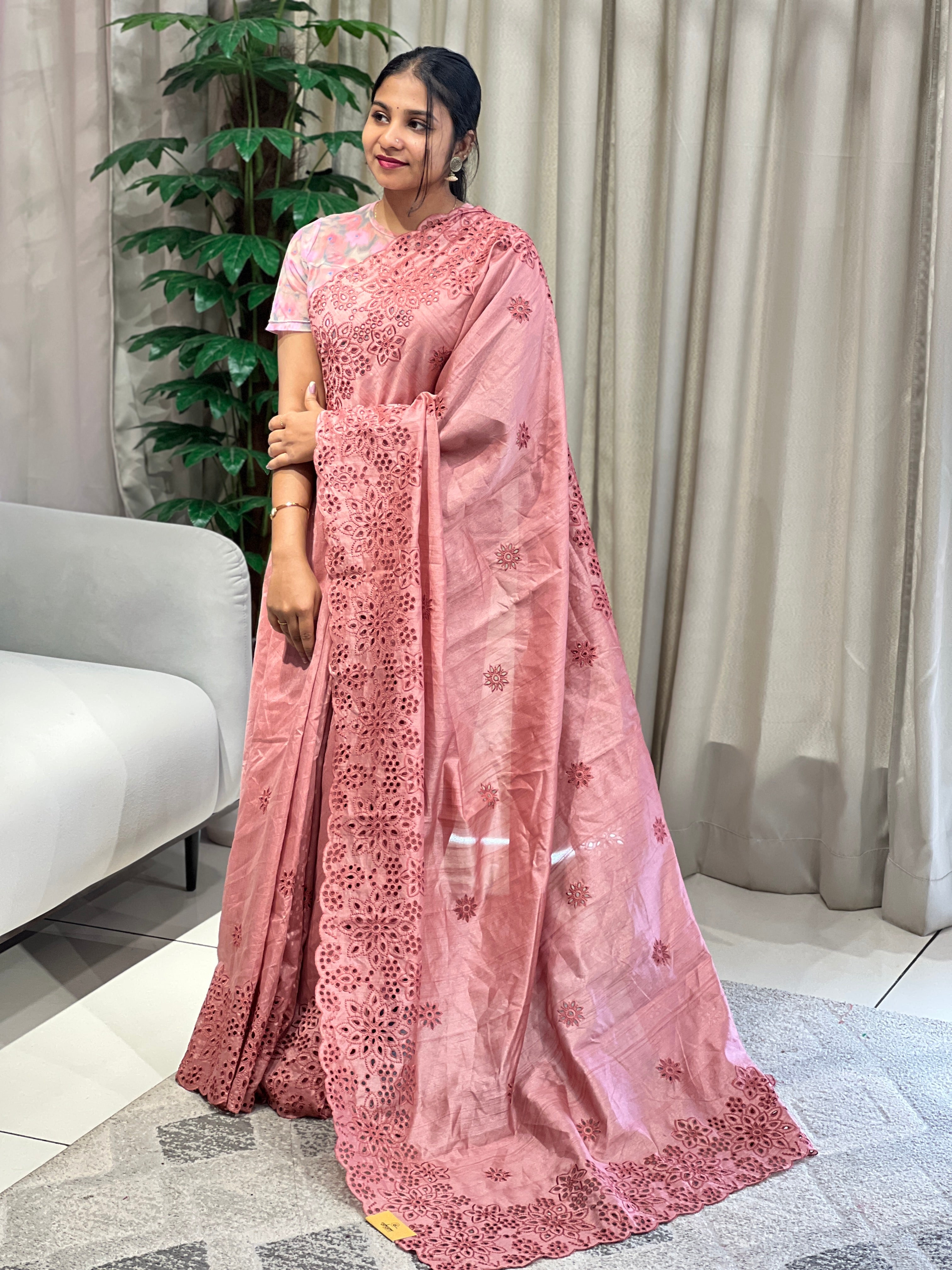 Floral Cutwork Detailed Semi Tussar Saree | RP783