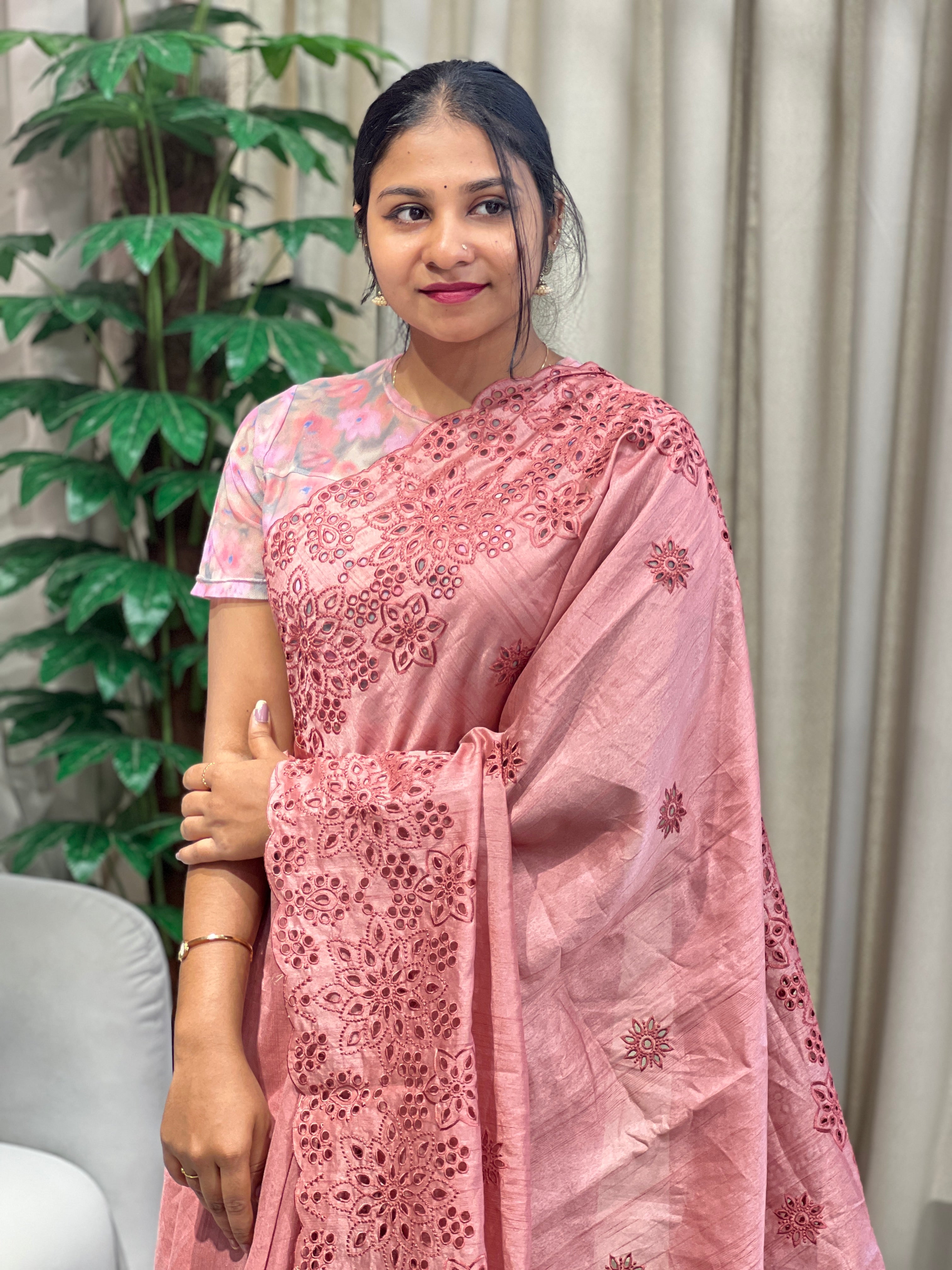 Floral Cutwork Detailed Semi Tussar Saree | RP783