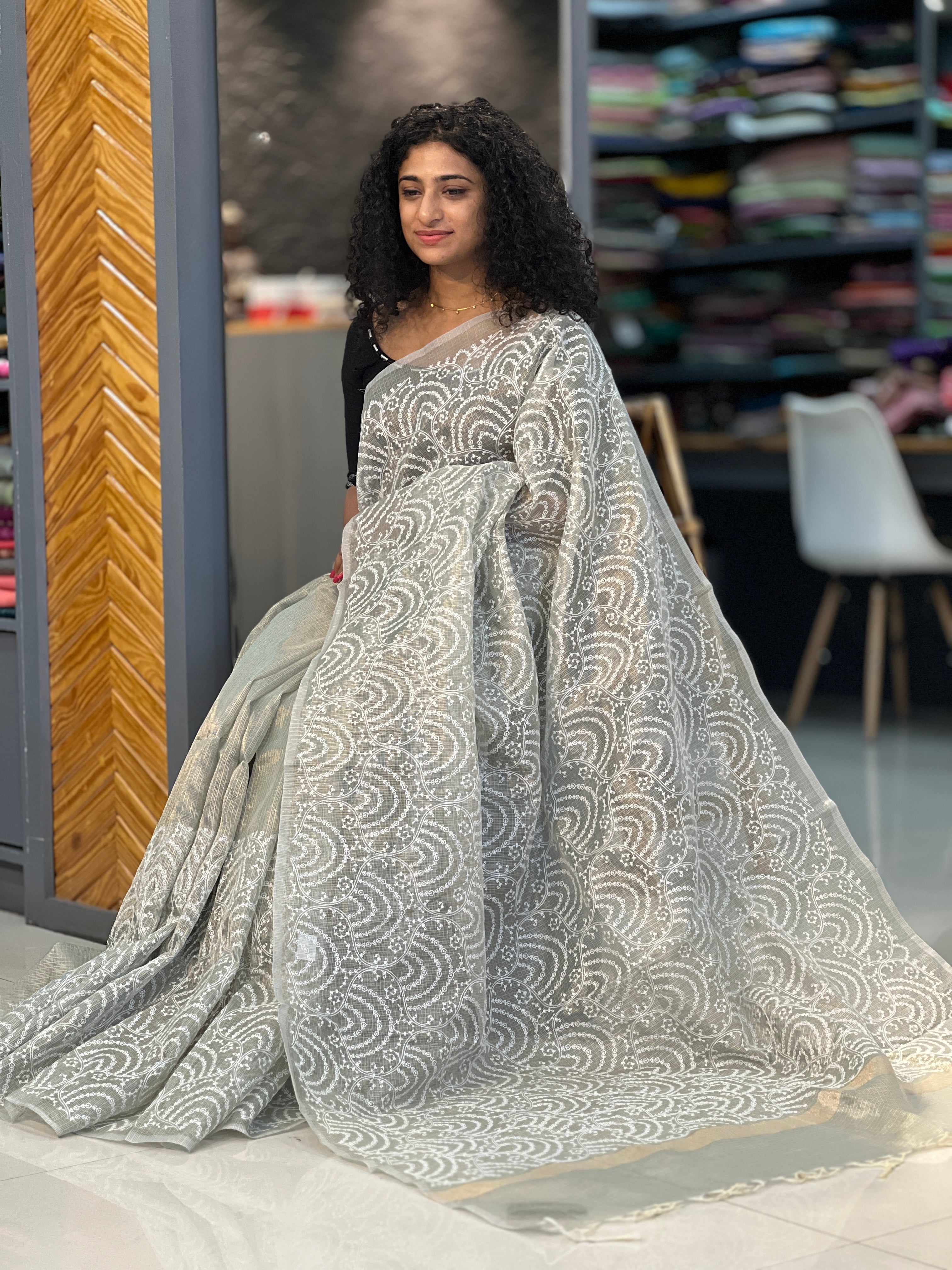 Computerized Machine Embroidery Tussar Kota Saree | BLD246