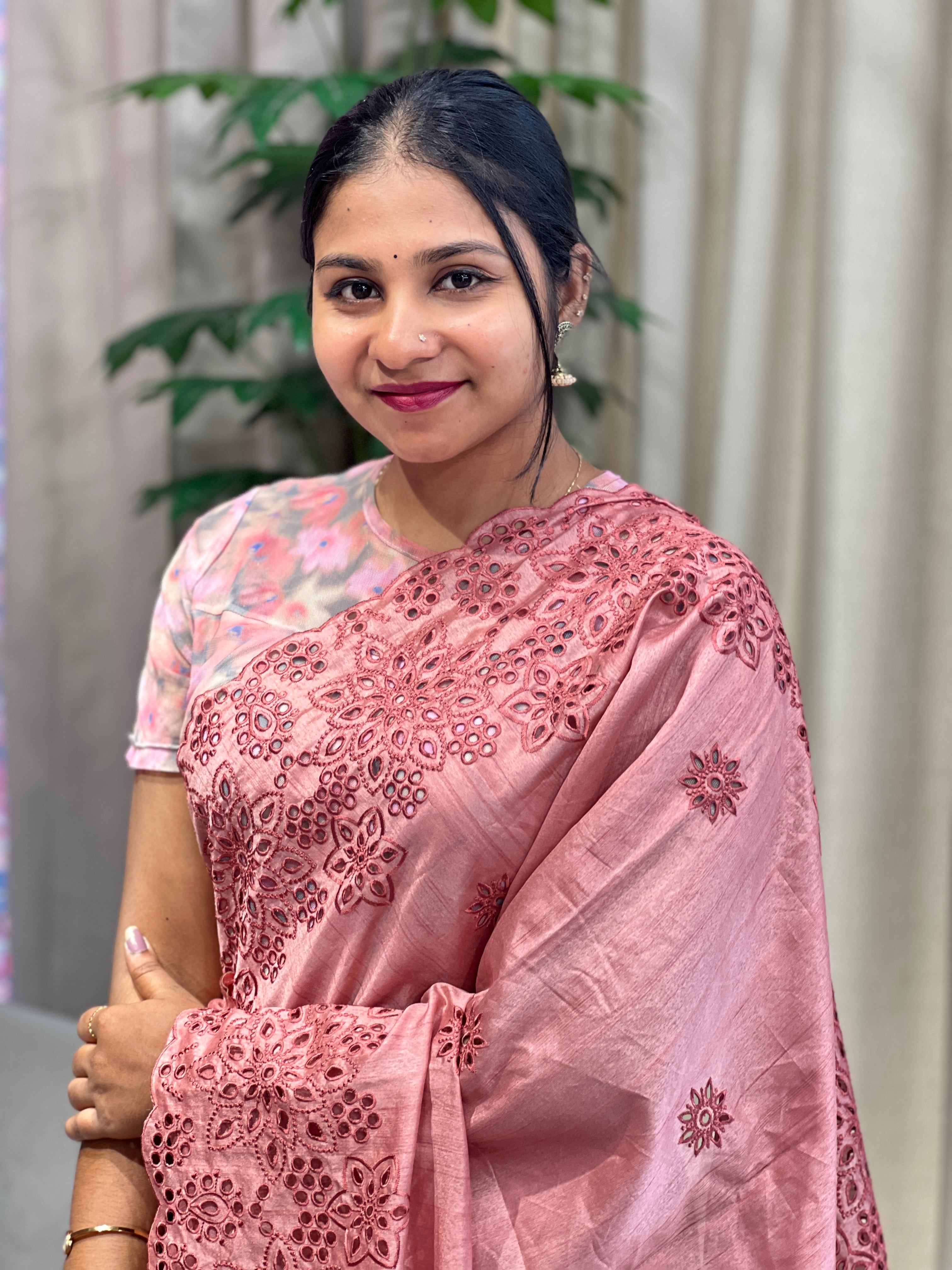 Floral Cutwork Detailed Semi Tussar Saree | RP783