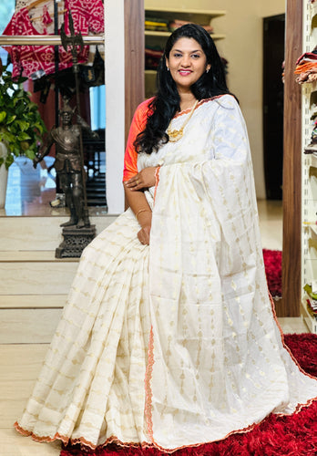 Zari Weaved With Twine Cut Work Detailed Chanderi Saree | TC417
