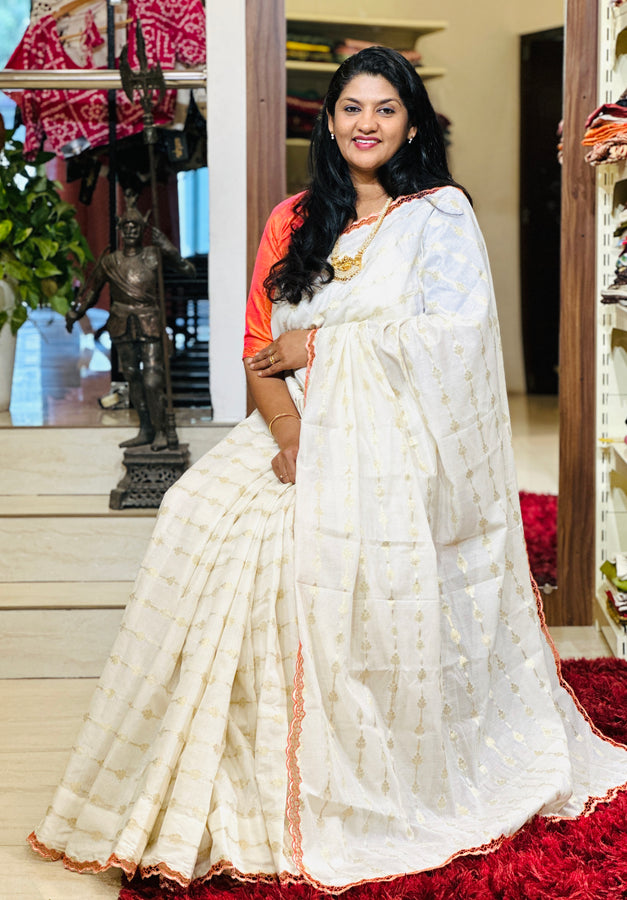 Zari Weaved With Twine Cut Work Detailed Chanderi Saree | TC417