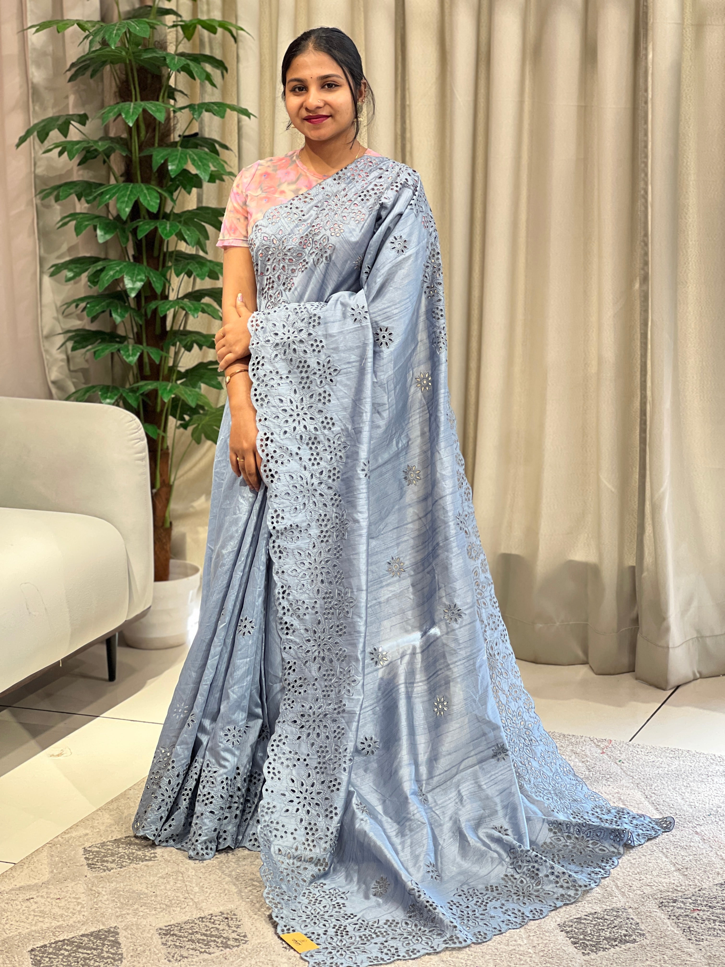 Floral Cutwork Detailed Semi Tussar Saree | RP779