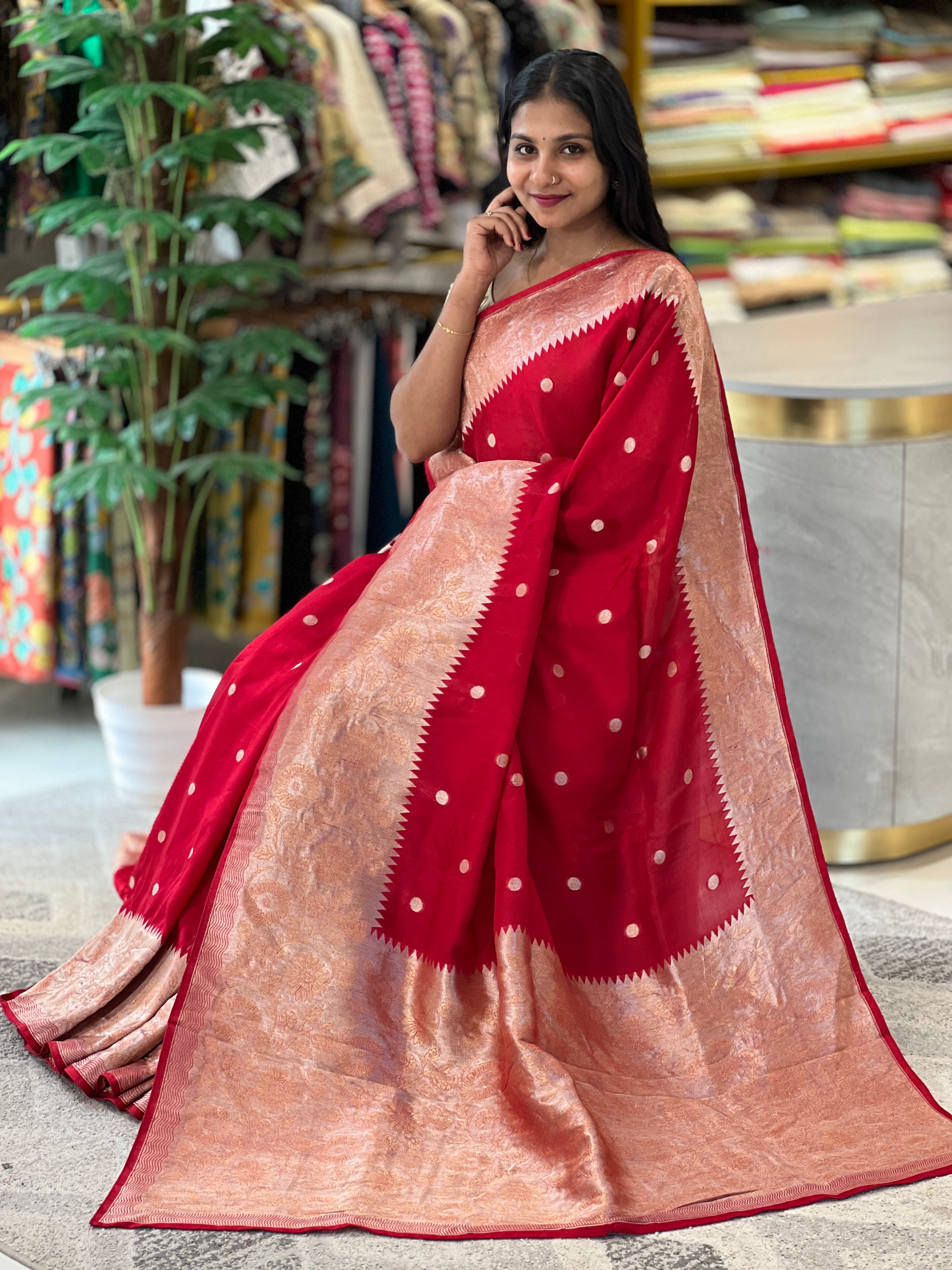 Polka Dots Detailed Banarasi Silk Saree | KSD240
