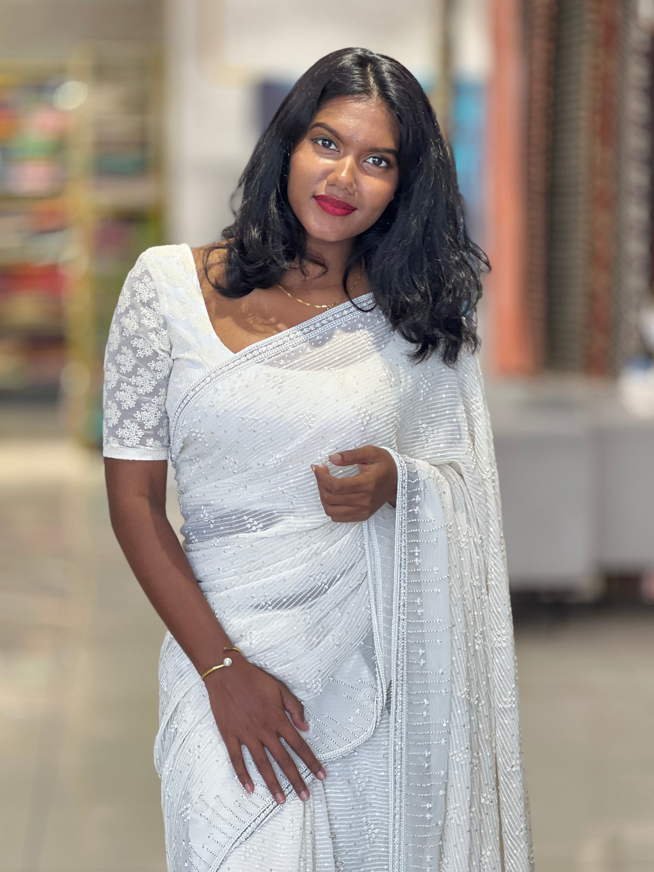 Lucknowi Embroidery With Sequins Detailed Pure Georgette Saree | AHD1907