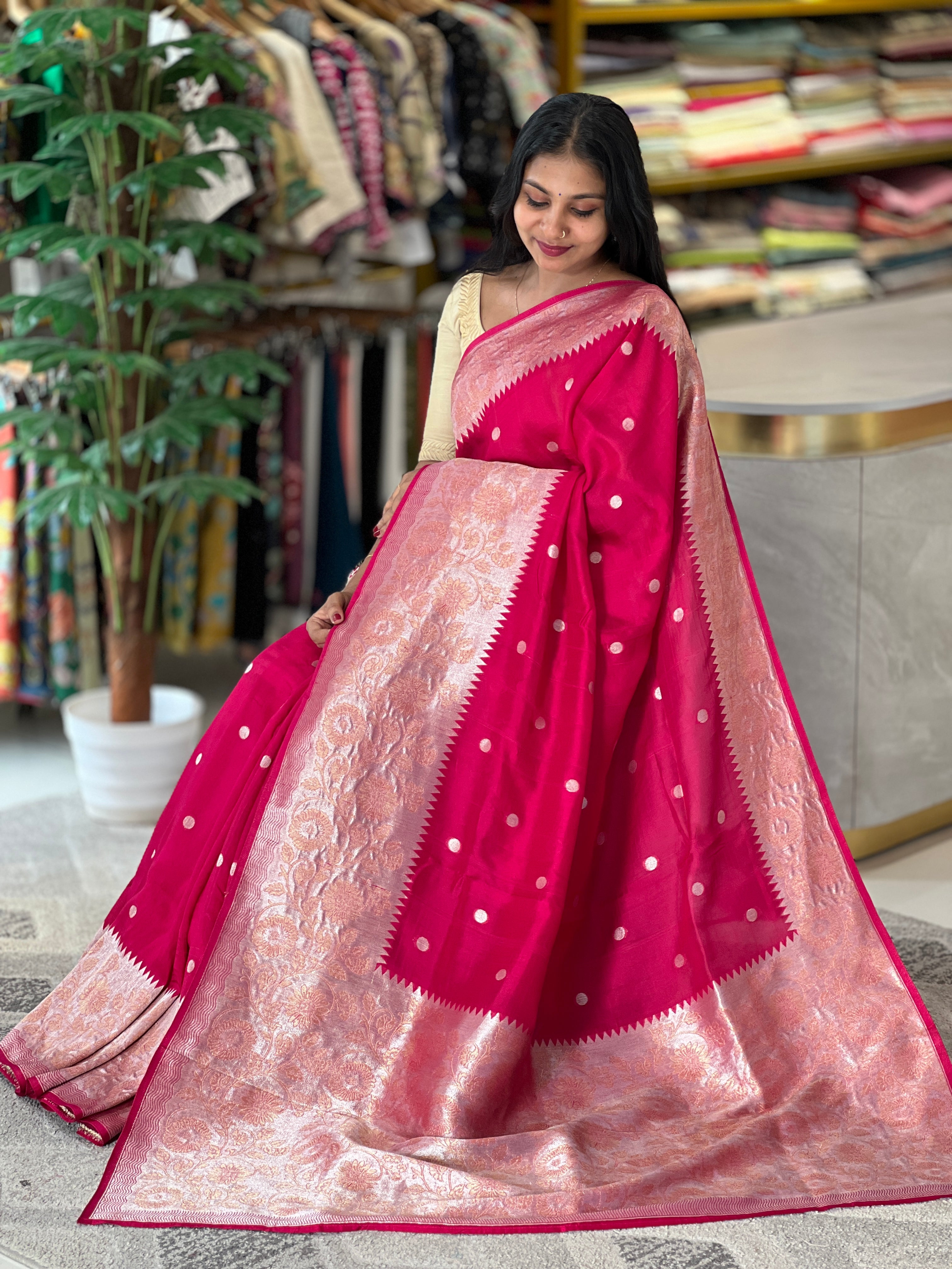 Polka Dots Detailed Banarasi Silk Saree | KSD238