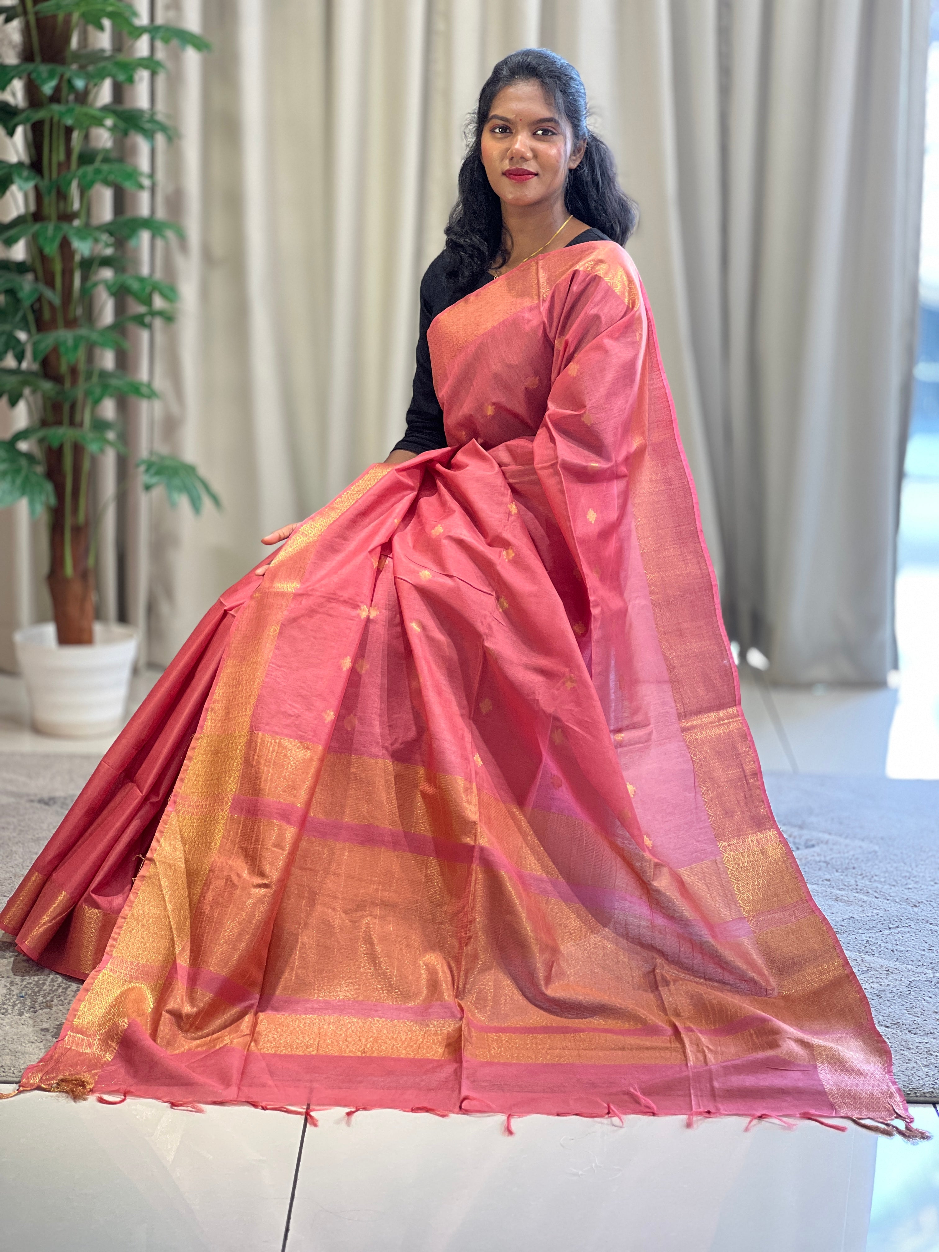 Zari Butta Weaved Bhagalpuri Linen Saree | MDS318