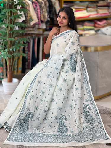 Chikankari Embroidered Check Kota Saree | TOT154